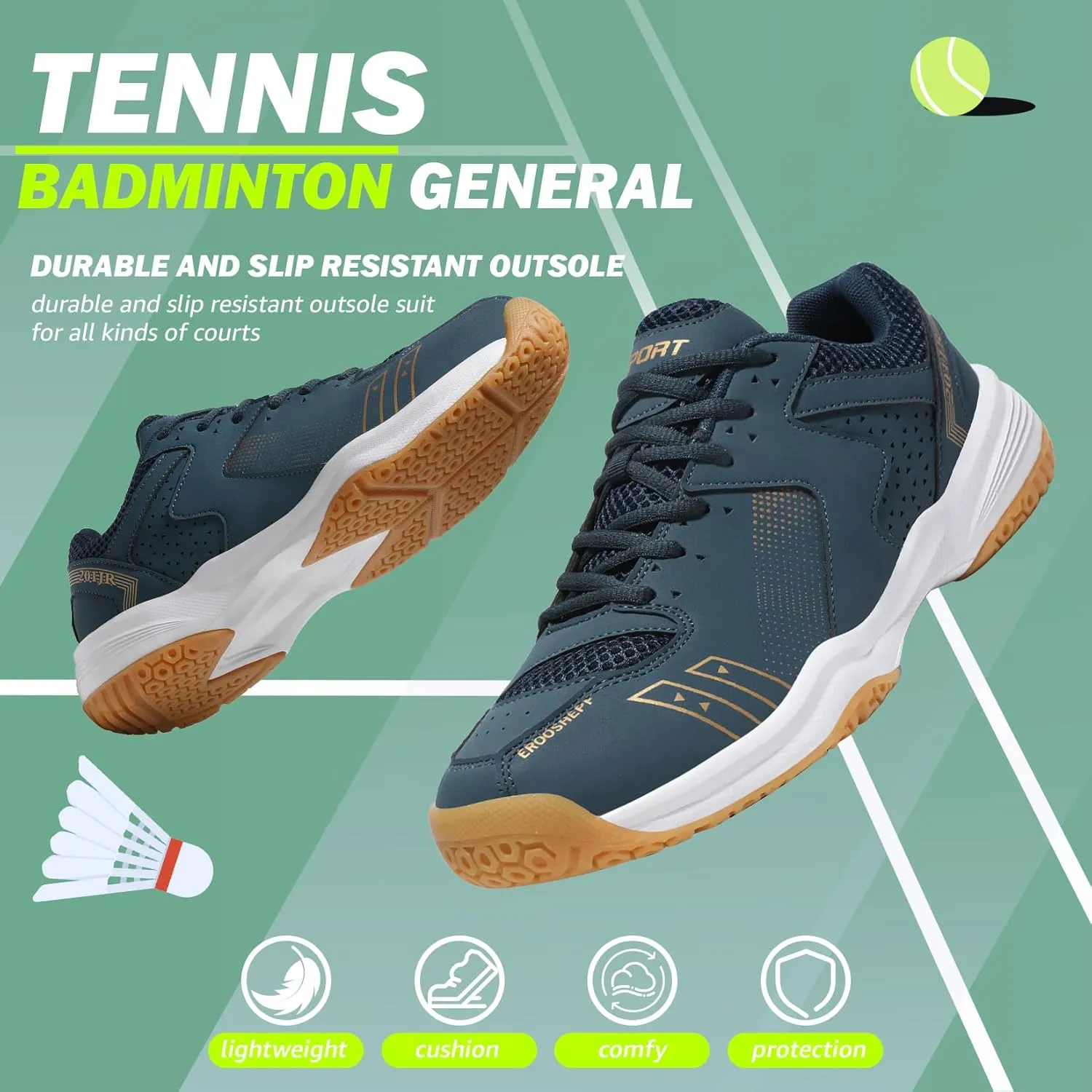 ASHION Pickleball Shoes for Men Tennis Shoes Sneakers for All Court Racquetball Athletic Shoes for Racquet Sport | Arch Support