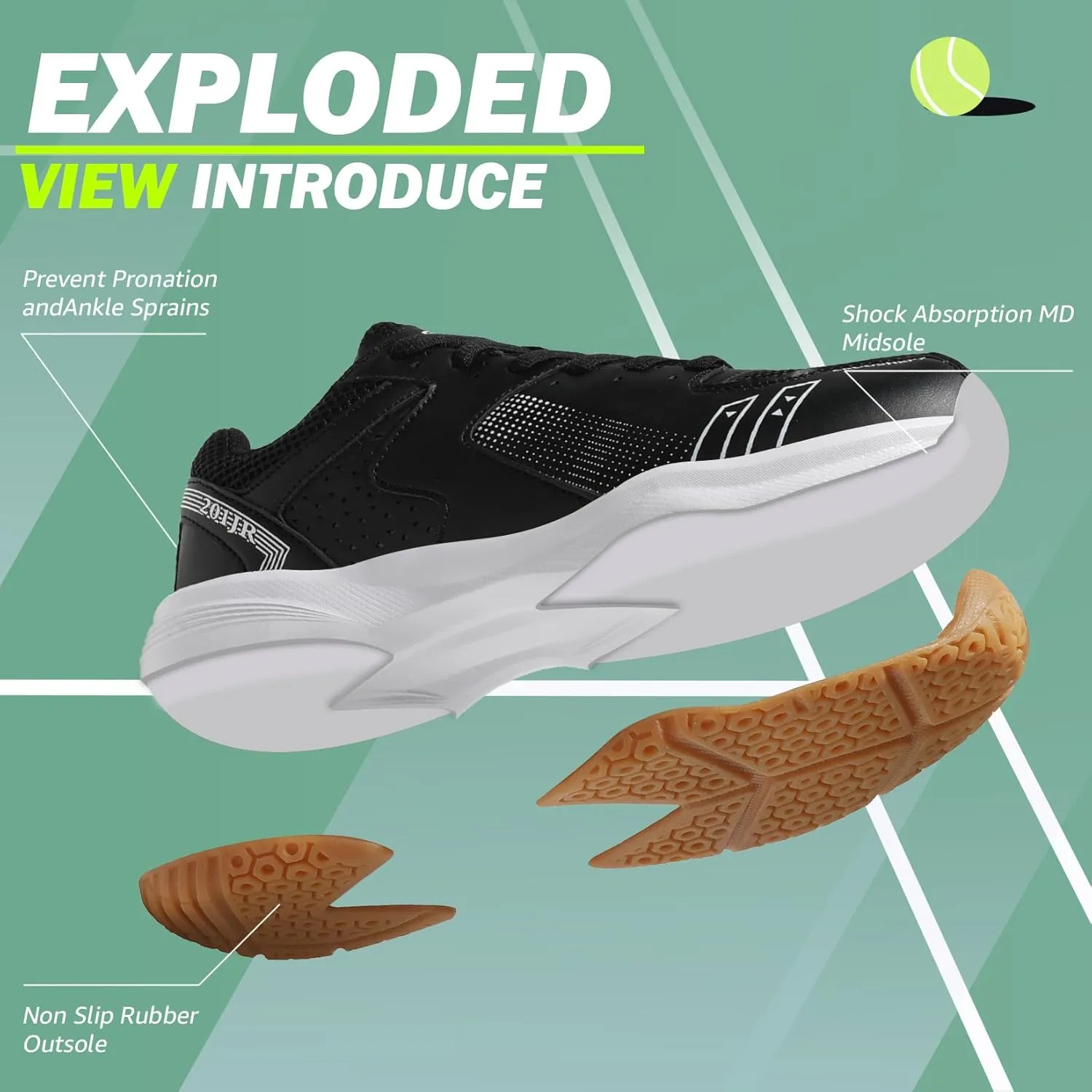 ASHION Pickleball Shoes for Men Tennis Shoes Sneakers for All Court Racquetball Athletic Shoes for Racquet Sport | Arch Support