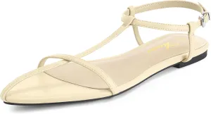 Athlefit Flat Sandals for Women Comfortable Buckle Strappy Sandals Pointed Open Toe Ankle Strap Sandals
