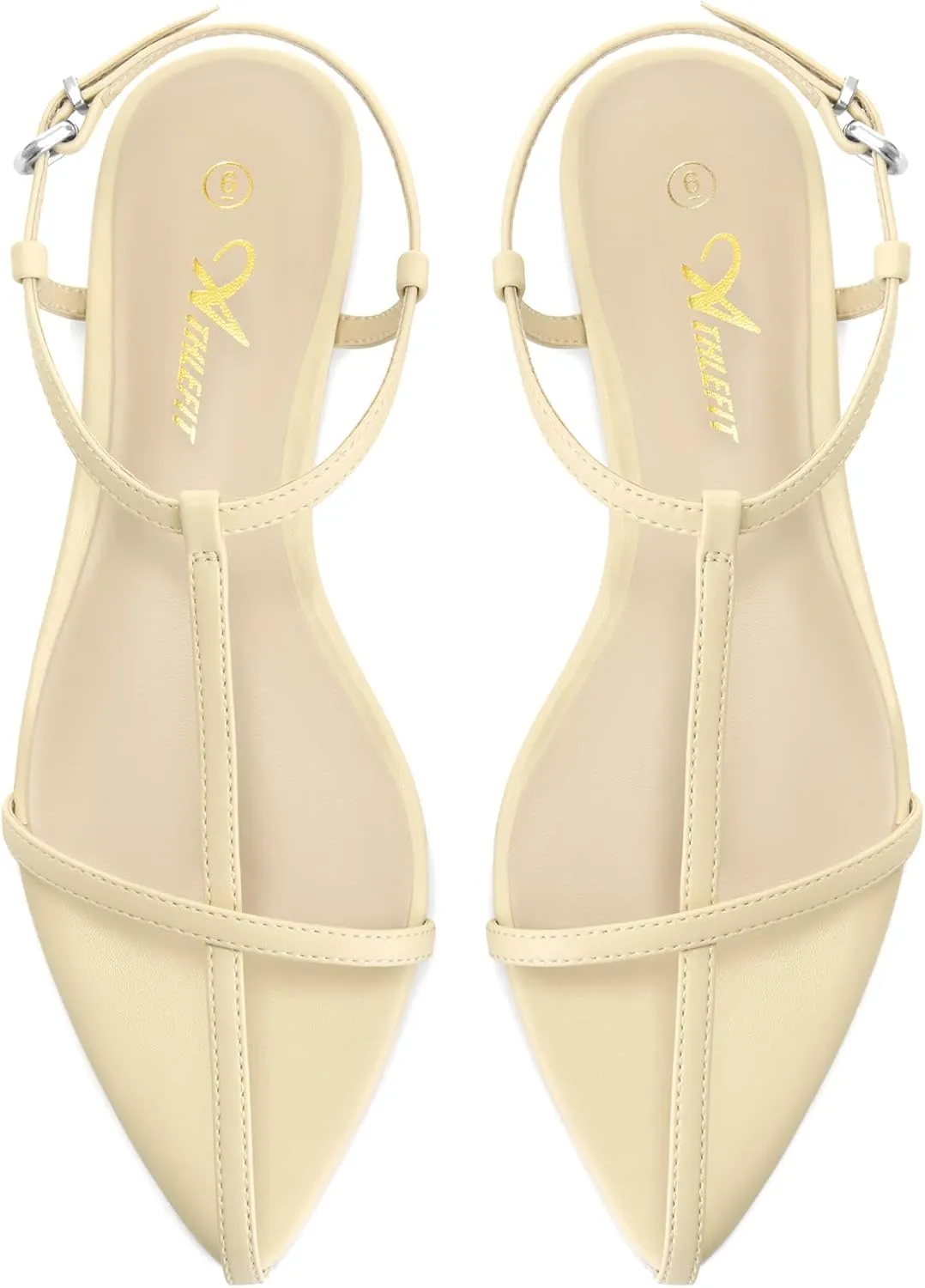 Athlefit Flat Sandals for Women Comfortable Buckle Strappy Sandals Pointed Open Toe Ankle Strap Sandals