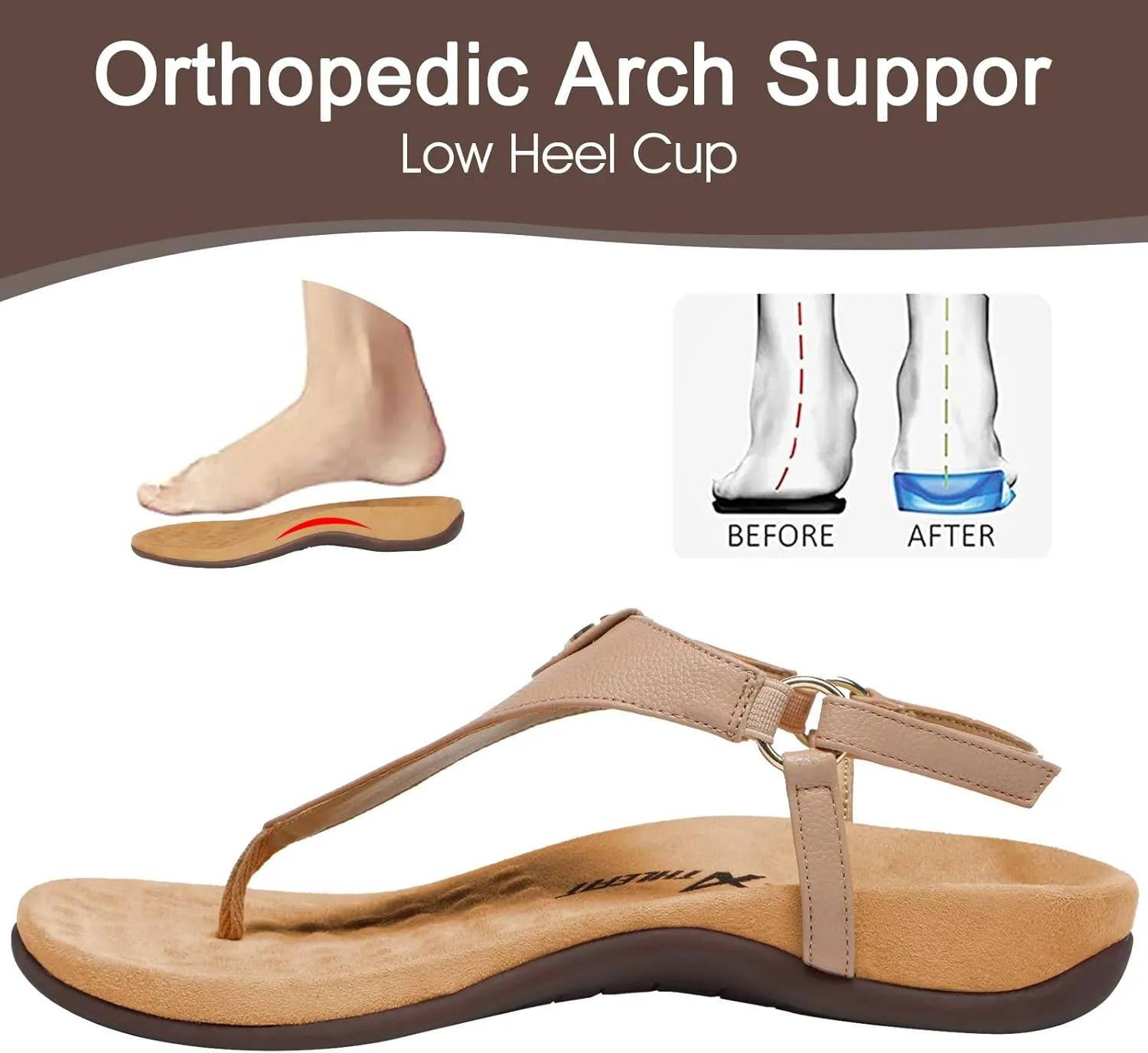 Athlefit Women's Comfortable Orthopedic Sandals Thong Dressy T-Strap Orthotic Casual Summer Arch Support Sandals