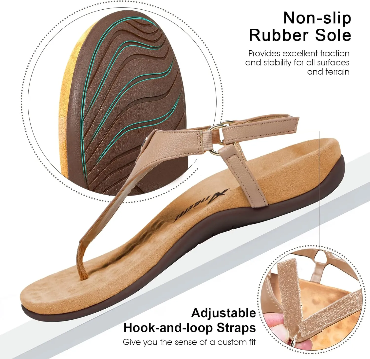 Athlefit Women's Comfortable Orthopedic Sandals Thong Dressy T-Strap Orthotic Casual Summer Arch Support Sandals