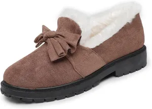 AUNTHUI Women's Winter Fleece Slip-On Loafers,Fur-Lined Warm Non-Slip Thickened Outdoor Cotton Shoes