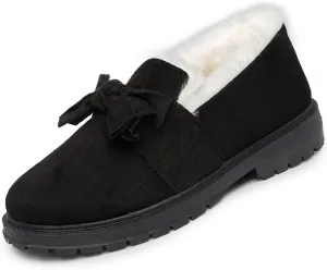 AUNTHUI Women's Winter Fleece Slip-On Loafers,Fur-Lined Warm Non-Slip Thickened Outdoor Cotton Shoes