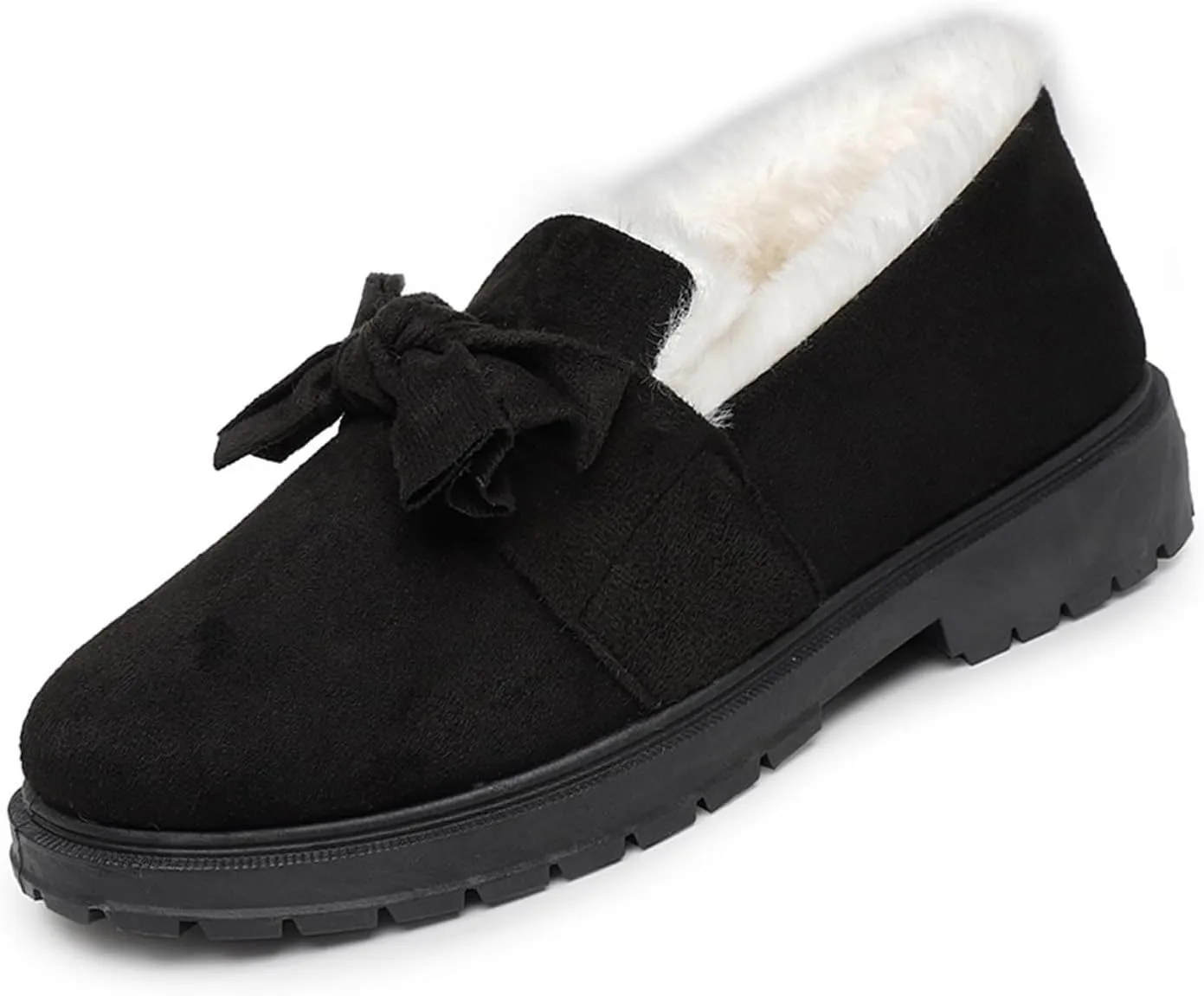 AUNTHUI Women's Winter Fleece Slip-On Loafers,Fur-Lined Warm Non-Slip Thickened Outdoor Cotton Shoes