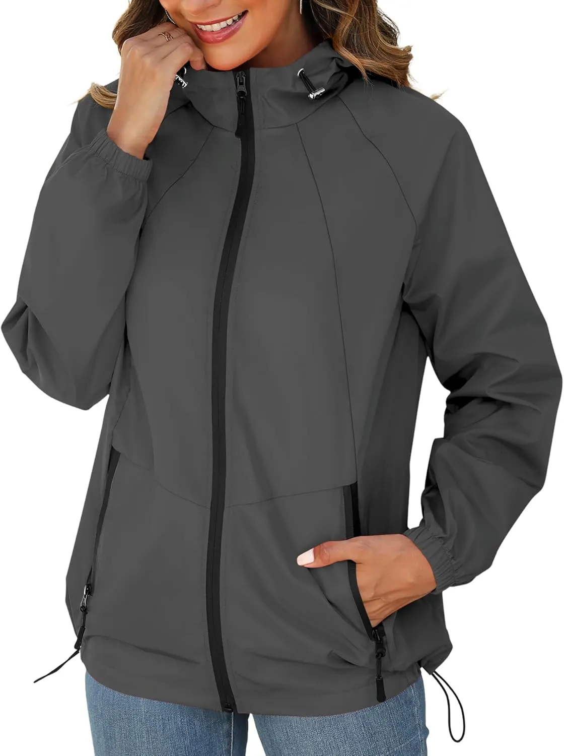Avoogue Rain Jacket for Women Waterproof Lightweight Windbreaker Jacket with Hood Packable Raincoat with Pockets S-3XL
