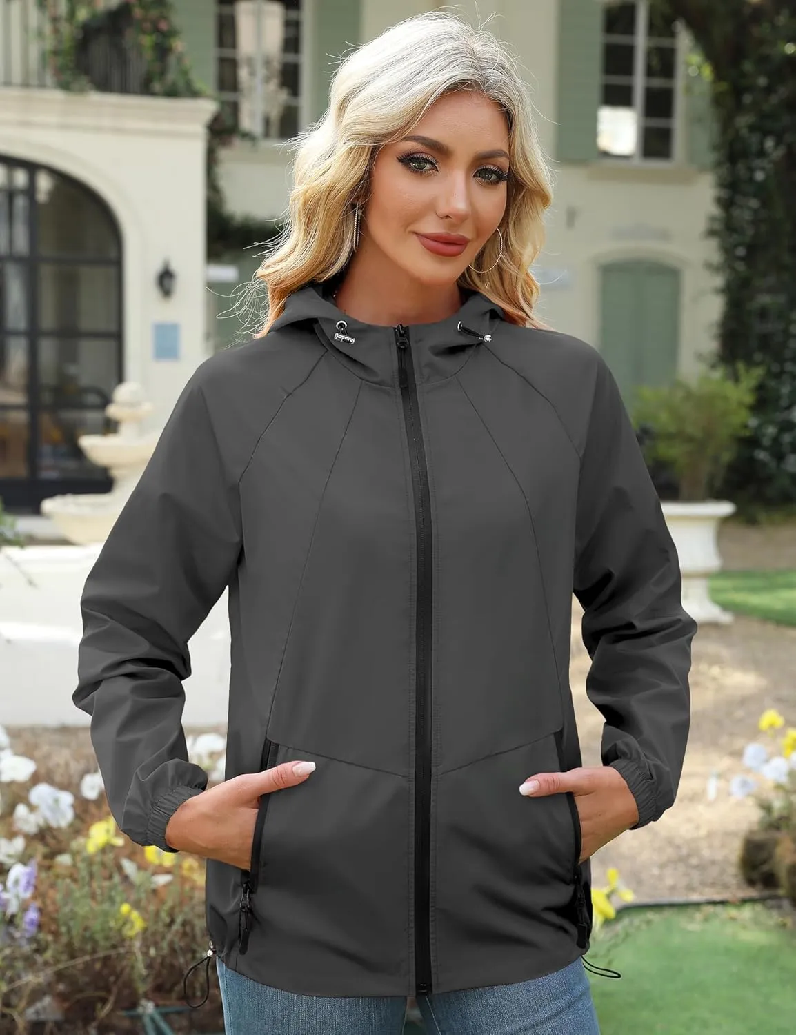 Avoogue Rain Jacket for Women Waterproof Lightweight Windbreaker Jacket with Hood Packable Raincoat with Pockets S-3XL