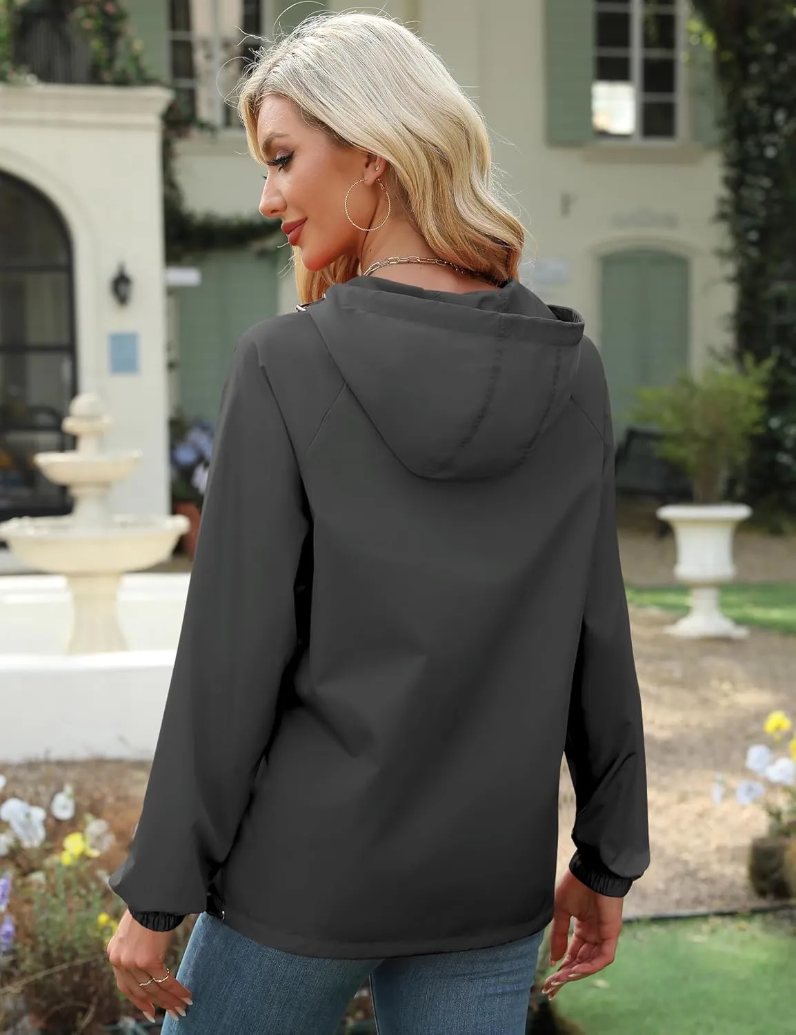 Avoogue Rain Jacket for Women Waterproof Lightweight Windbreaker Jacket with Hood Packable Raincoat with Pockets S-3XL