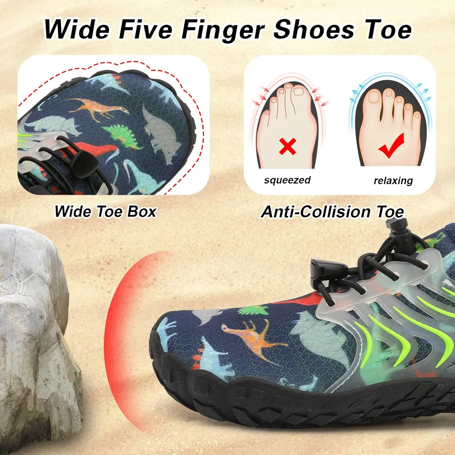 BARERUN Kids Water Shoes Boys Girls Barefoot Aqua Socks Quick Dry Breathable Sports Aqua Athletic Sneakers Wide Toe Adjustable Lightweight Beach Swim Pool Shoes