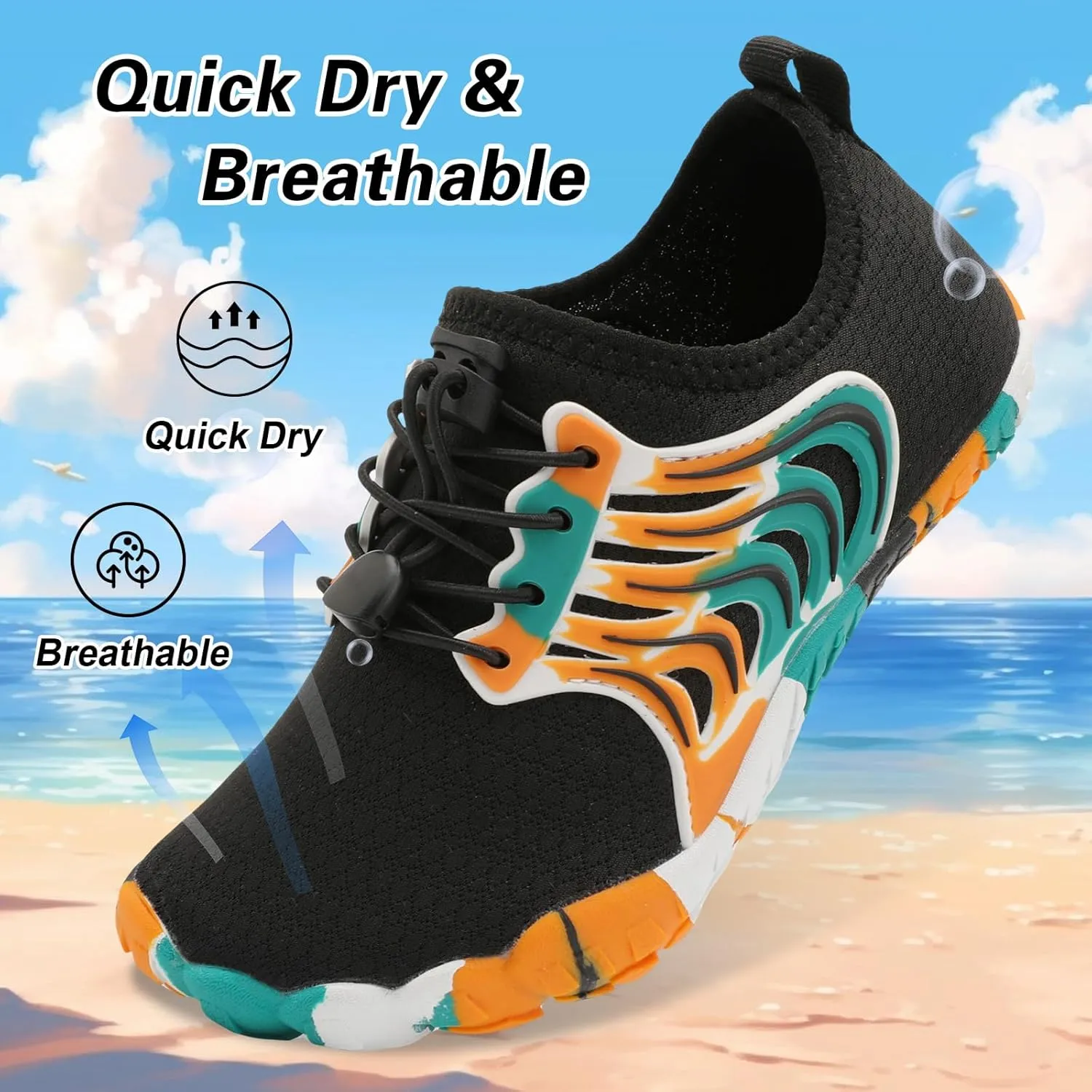 BARERUN Kids Water Shoes Boys Girls Barefoot Aqua Socks Quick Dry Breathable Sports Aqua Athletic Sneakers Wide Toe Adjustable Lightweight Beach Swim Pool Shoes