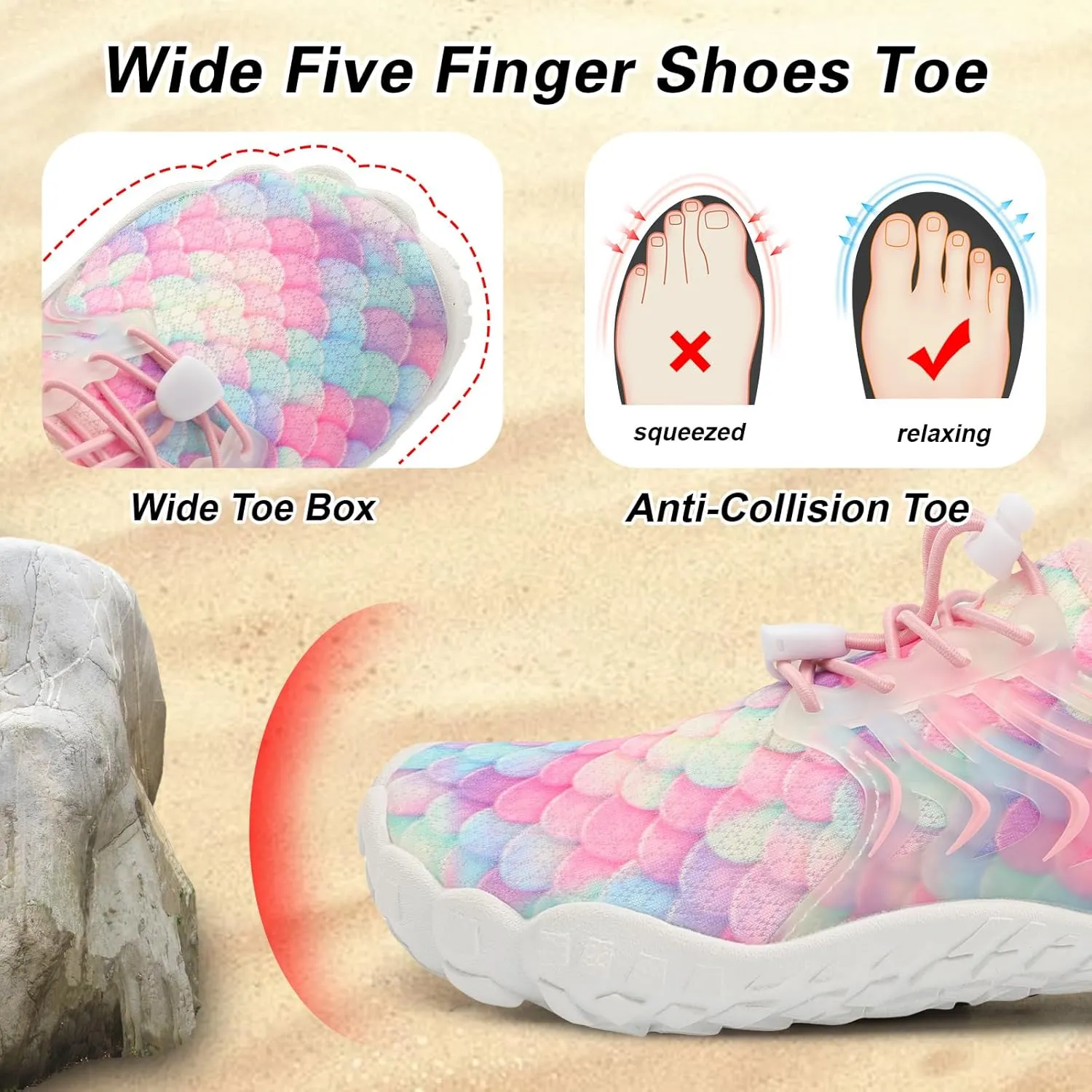 BARERUN Kids Water Shoes Boys Girls Barefoot Aqua Socks Quick Dry Breathable Sports Aqua Athletic Sneakers Wide Toe Adjustable Lightweight Beach Swim Pool Shoes