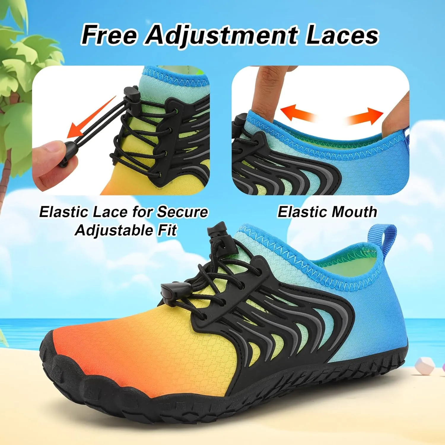BARERUN Kids Water Shoes Boys Girls Barefoot Aqua Socks Quick Dry Breathable Sports Aqua Athletic Sneakers Wide Toe Adjustable Lightweight Beach Swim Pool Shoes