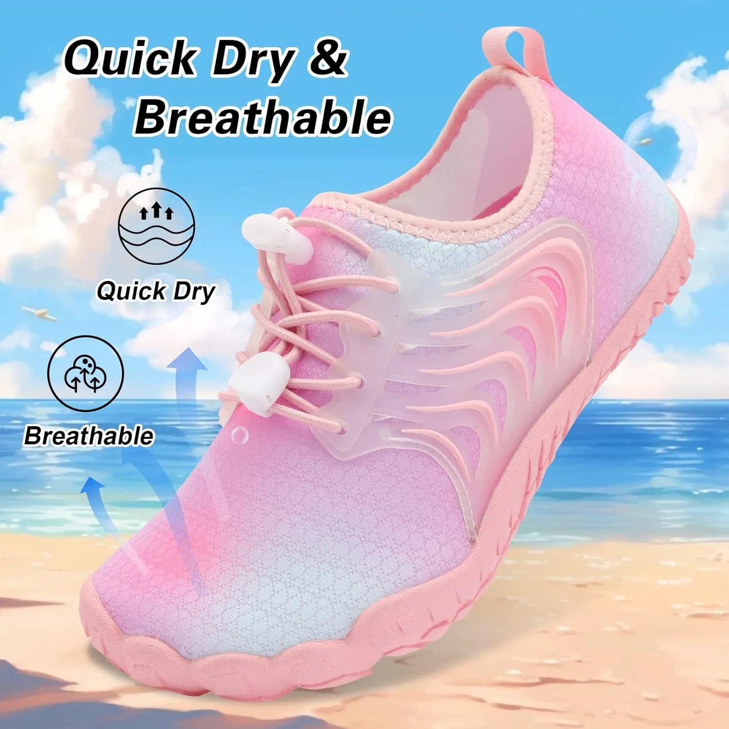 BARERUN Kids Water Shoes Boys Girls Barefoot Aqua Socks Quick Dry Breathable Sports Aqua Athletic Sneakers Wide Toe Adjustable Lightweight Beach Swim Pool Shoes