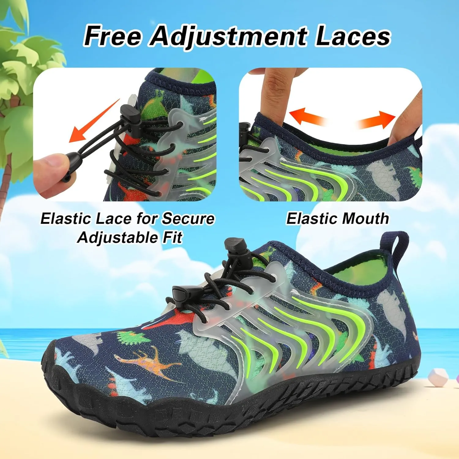 BARERUN Kids Water Shoes Boys Girls Barefoot Aqua Socks Quick Dry Breathable Sports Aqua Athletic Sneakers Wide Toe Adjustable Lightweight Beach Swim Pool Shoes