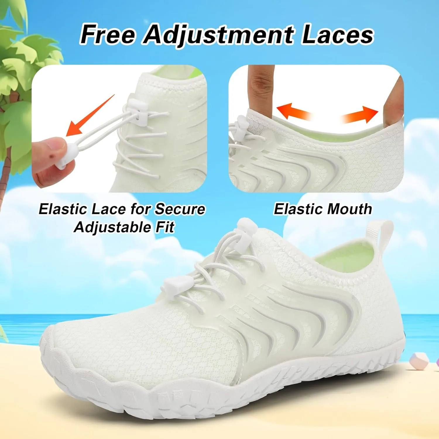 BARERUN Kids Water Shoes Boys Girls Barefoot Aqua Socks Quick Dry Breathable Sports Aqua Athletic Sneakers Wide Toe Adjustable Lightweight Beach Swim Pool Shoes