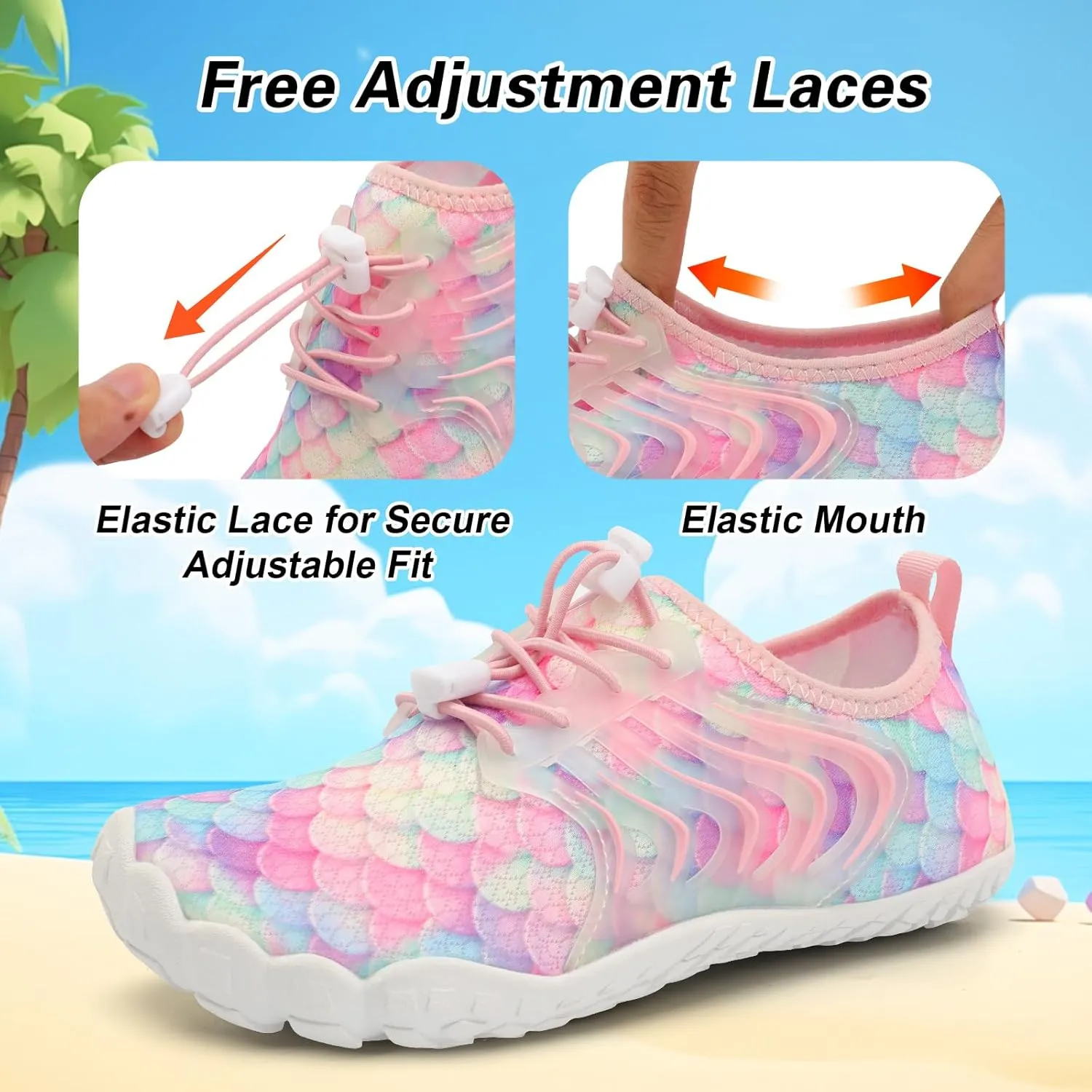 BARERUN Kids Water Shoes Boys Girls Barefoot Aqua Socks Quick Dry Breathable Sports Aqua Athletic Sneakers Wide Toe Adjustable Lightweight Beach Swim Pool Shoes