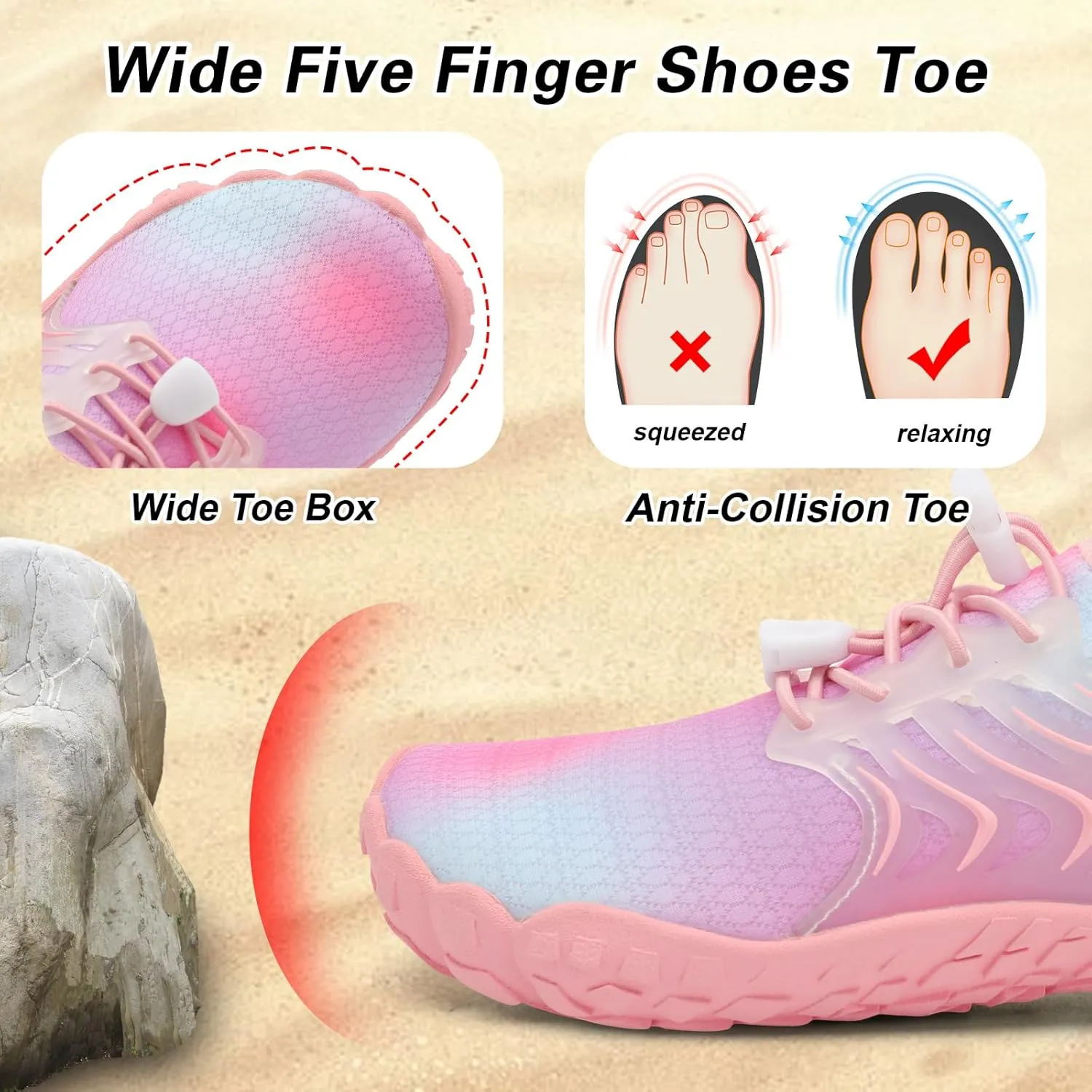 BARERUN Kids Water Shoes Boys Girls Barefoot Aqua Socks Quick Dry Breathable Sports Aqua Athletic Sneakers Wide Toe Adjustable Lightweight Beach Swim Pool Shoes