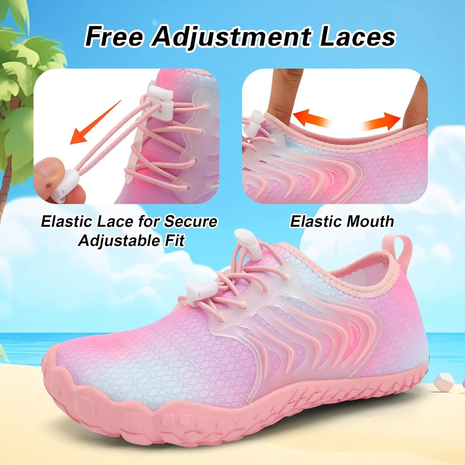 BARERUN Kids Water Shoes Boys Girls Barefoot Aqua Socks Quick Dry Breathable Sports Aqua Athletic Sneakers Wide Toe Adjustable Lightweight Beach Swim Pool Shoes