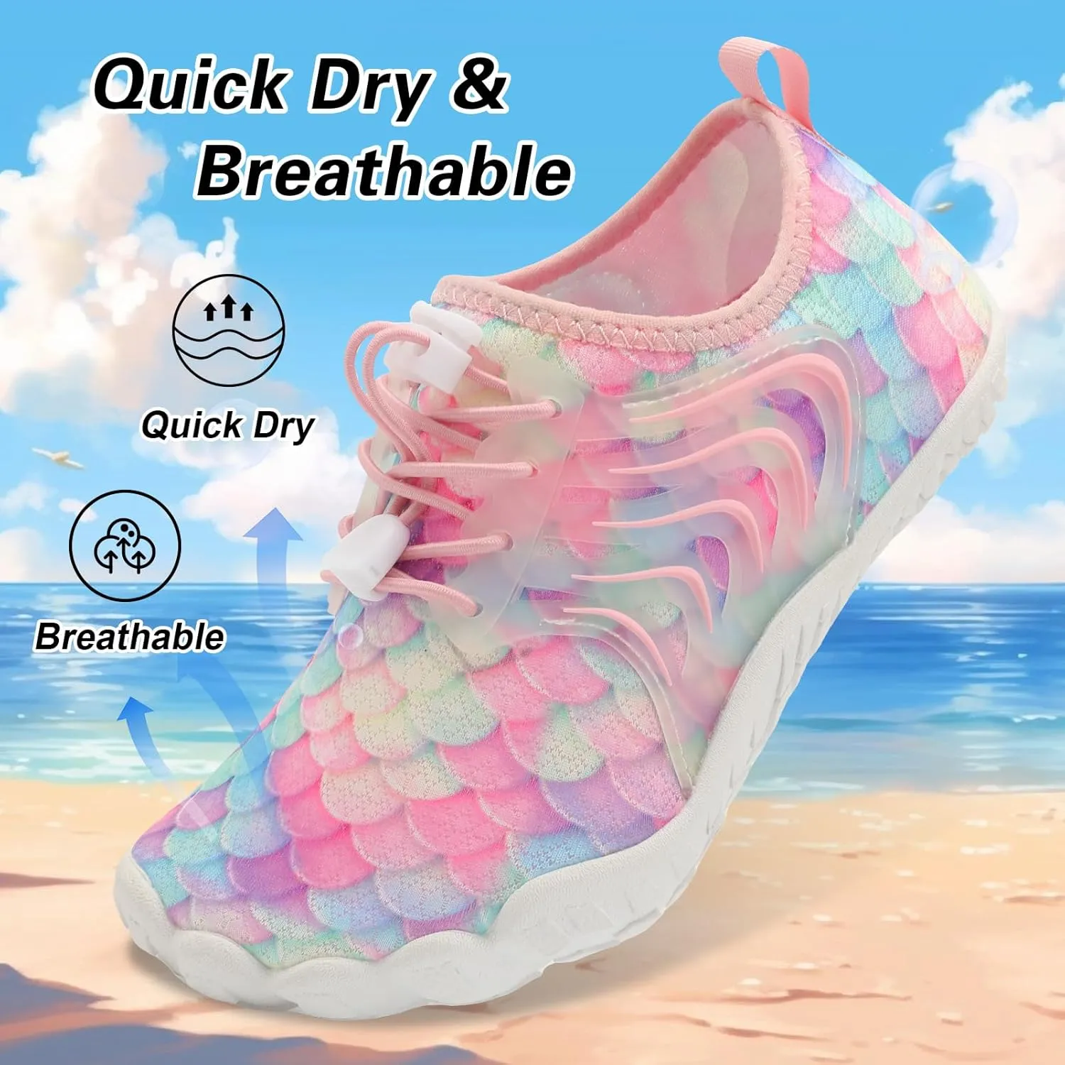 BARERUN Kids Water Shoes Boys Girls Barefoot Aqua Socks Quick Dry Breathable Sports Aqua Athletic Sneakers Wide Toe Adjustable Lightweight Beach Swim Pool Shoes