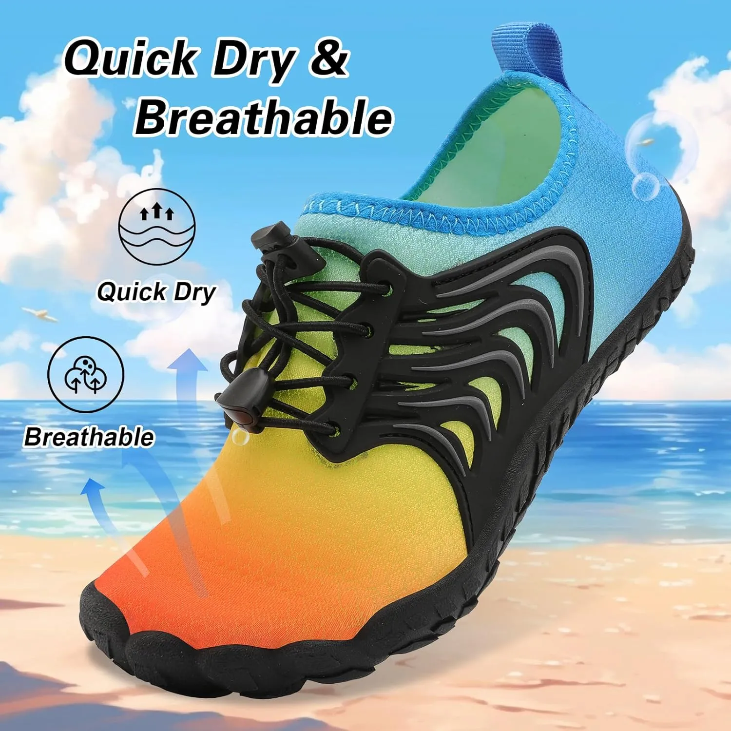 BARERUN Kids Water Shoes Boys Girls Barefoot Aqua Socks Quick Dry Breathable Sports Aqua Athletic Sneakers Wide Toe Adjustable Lightweight Beach Swim Pool Shoes