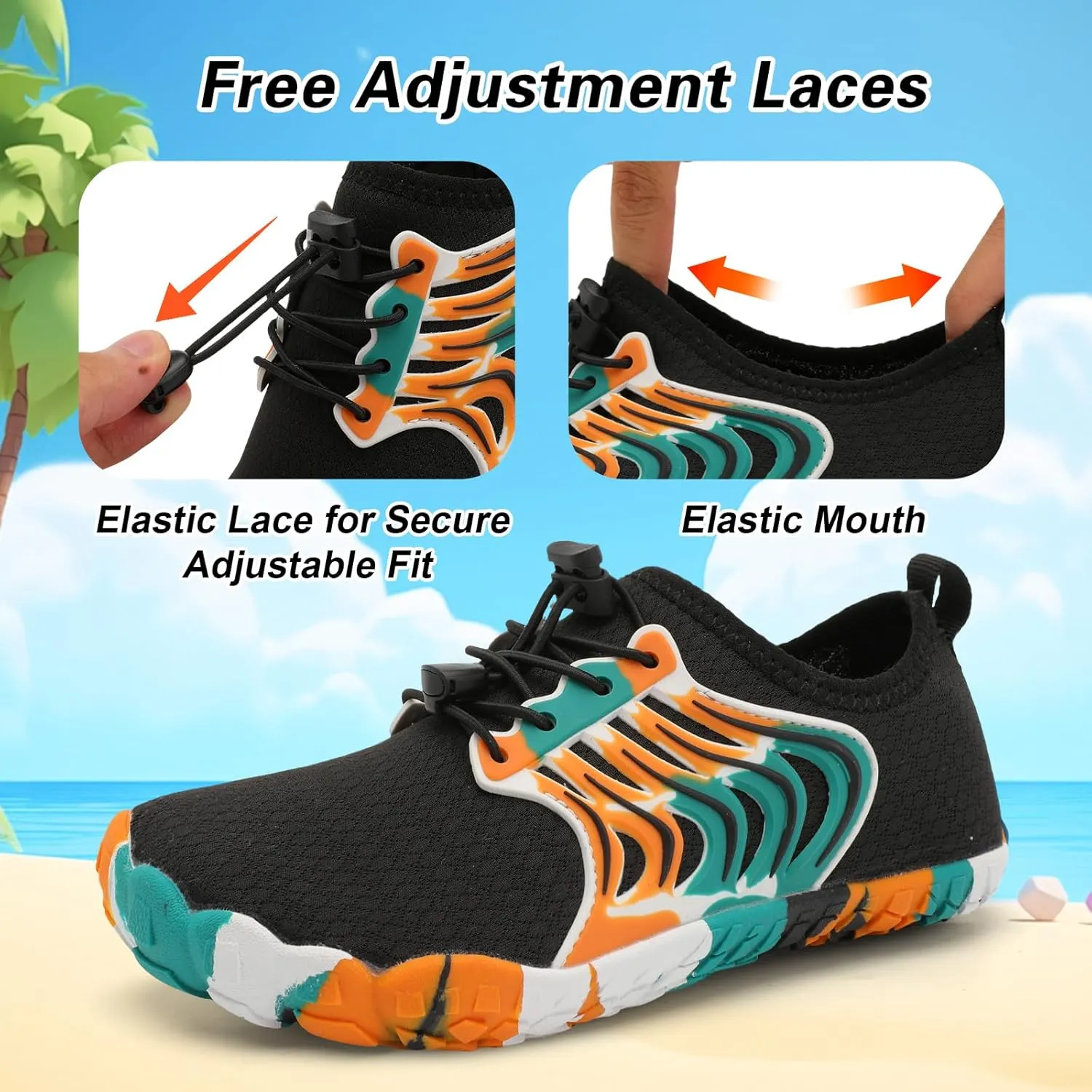 BARERUN Kids Water Shoes Boys Girls Barefoot Aqua Socks Quick Dry Breathable Sports Aqua Athletic Sneakers Wide Toe Adjustable Lightweight Beach Swim Pool Shoes