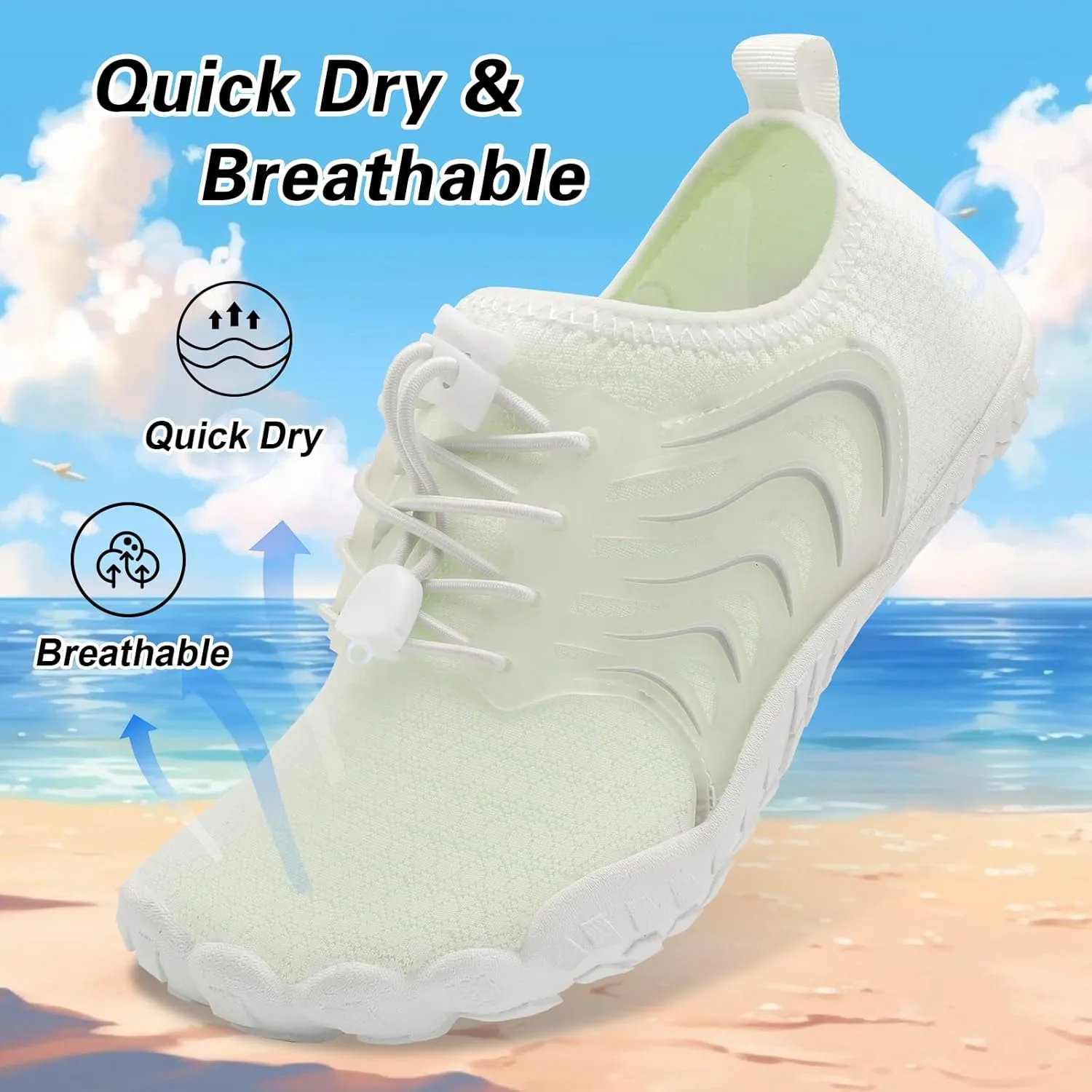 BARERUN Kids Water Shoes Boys Girls Barefoot Aqua Socks Quick Dry Breathable Sports Aqua Athletic Sneakers Wide Toe Adjustable Lightweight Beach Swim Pool Shoes