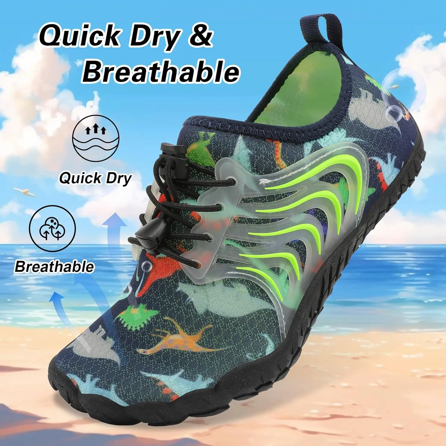 BARERUN Kids Water Shoes Boys Girls Barefoot Aqua Socks Quick Dry Breathable Sports Aqua Athletic Sneakers Wide Toe Adjustable Lightweight Beach Swim Pool Shoes
