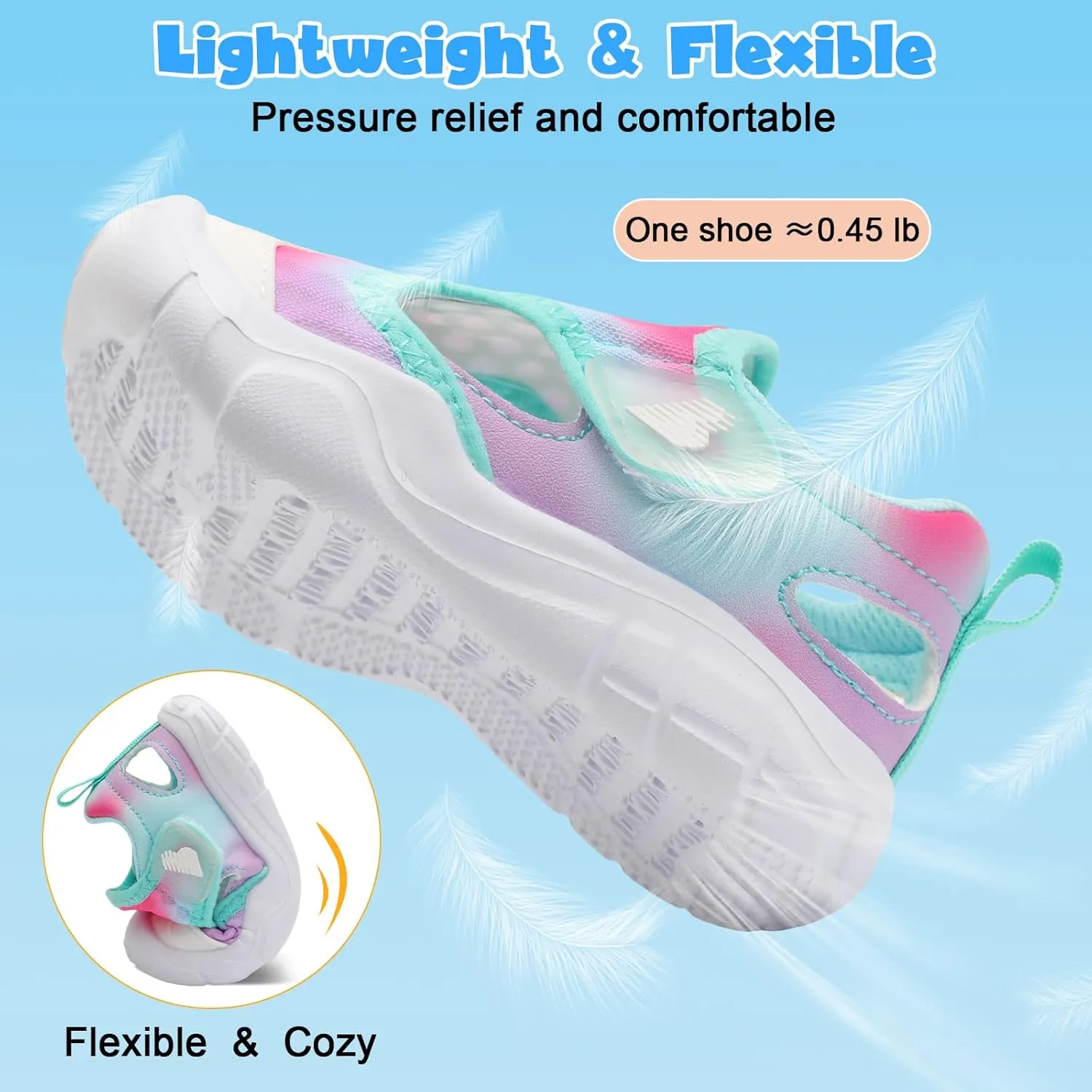 BARERUN Toddler Water Shoes Boys Girls Qucik Dry Breathable Kids Water Shoes Wide Adjustable Instep Water Sandals for Beach Swim Pool Non Slip Flexible Barefoot Sport Aqua Shoes
