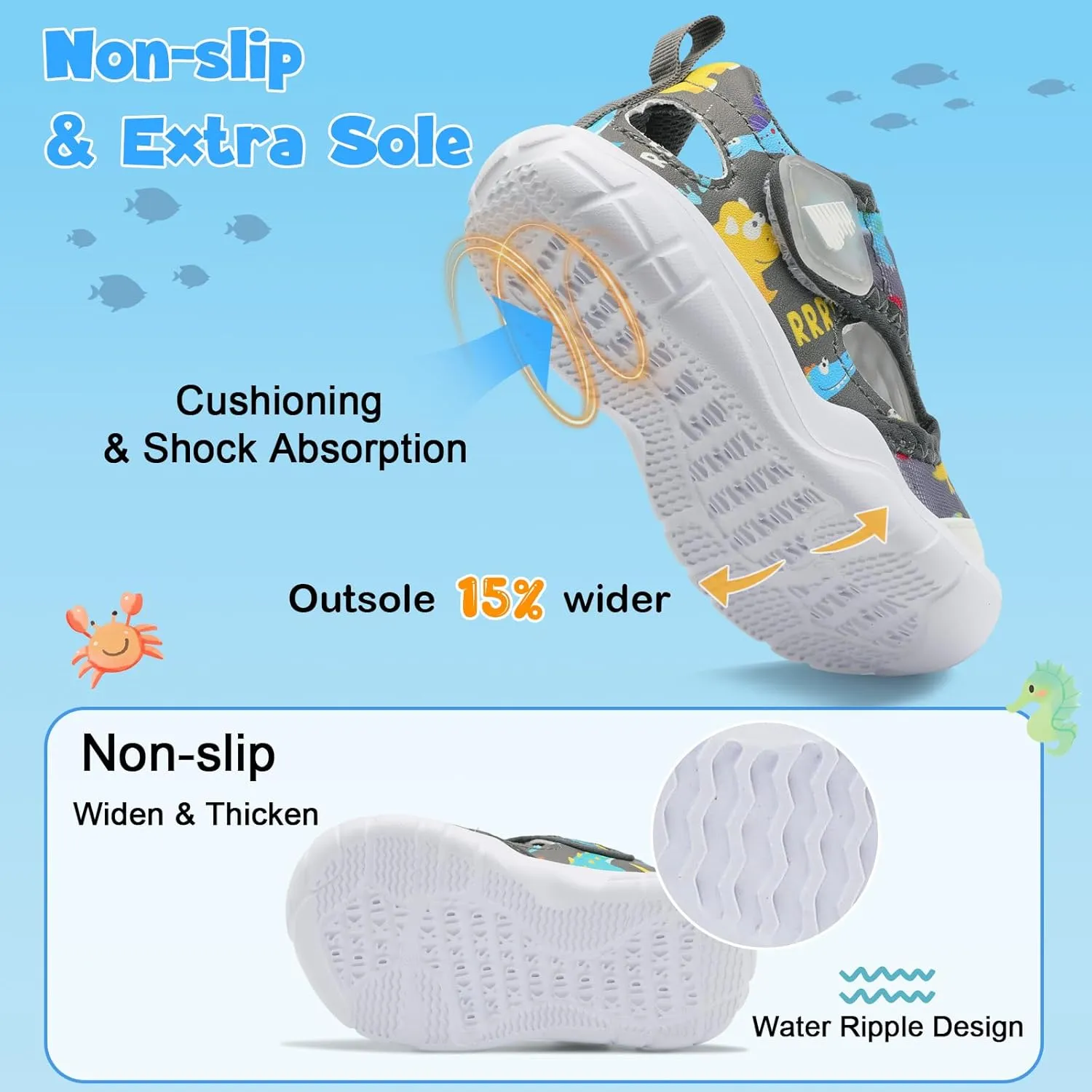 BARERUN Toddler Water Shoes Boys Girls Qucik Dry Breathable Kids Water Shoes Wide Adjustable Instep Water Sandals for Beach Swim Pool Non Slip Flexible Barefoot Sport Aqua Shoes
