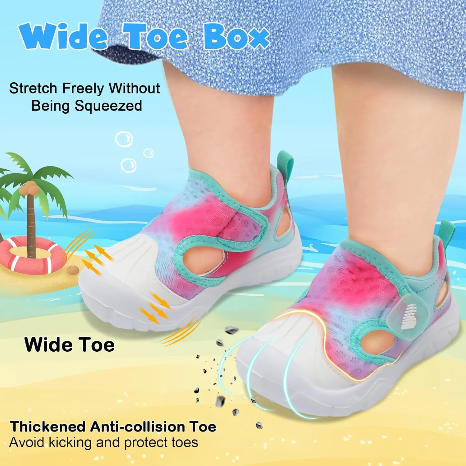 BARERUN Toddler Water Shoes Boys Girls Qucik Dry Breathable Kids Water Shoes Wide Adjustable Instep Water Sandals for Beach Swim Pool Non Slip Flexible Barefoot Sport Aqua Shoes