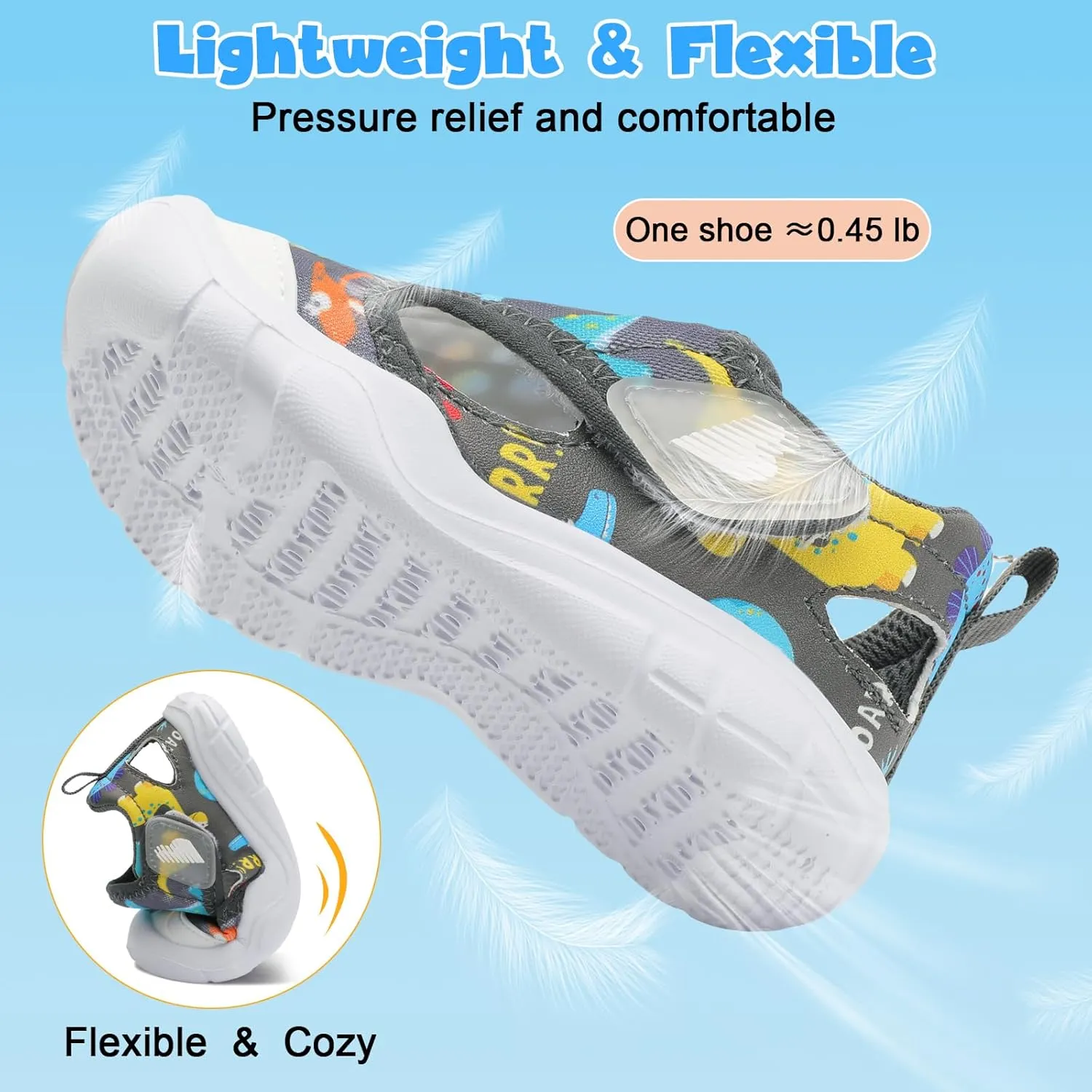 BARERUN Toddler Water Shoes Boys Girls Qucik Dry Breathable Kids Water Shoes Wide Adjustable Instep Water Sandals for Beach Swim Pool Non Slip Flexible Barefoot Sport Aqua Shoes
