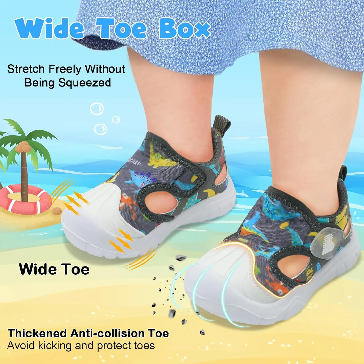 BARERUN Toddler Water Shoes Boys Girls Qucik Dry Breathable Kids Water Shoes Wide Adjustable Instep Water Sandals for Beach Swim Pool Non Slip Flexible Barefoot Sport Aqua Shoes