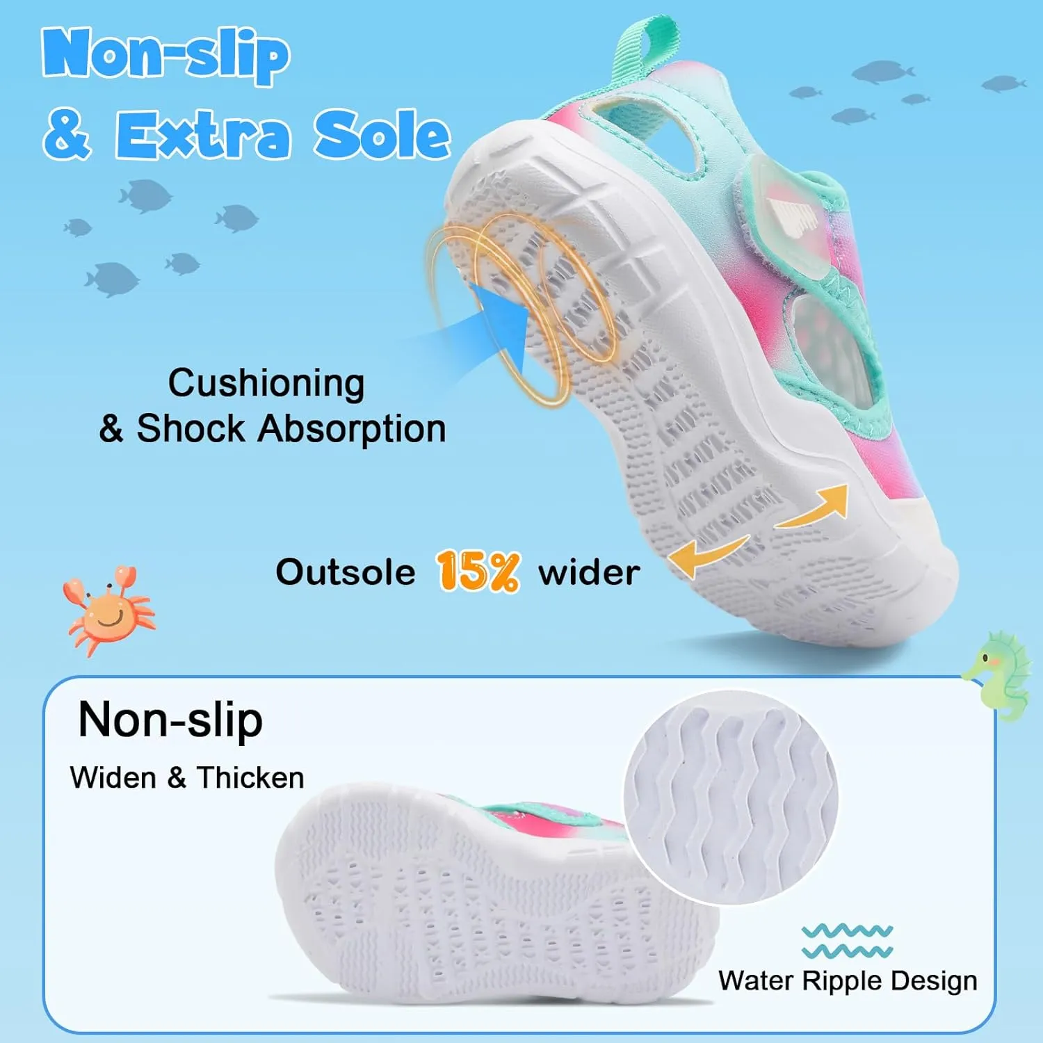 BARERUN Toddler Water Shoes Boys Girls Qucik Dry Breathable Kids Water Shoes Wide Adjustable Instep Water Sandals for Beach Swim Pool Non Slip Flexible Barefoot Sport Aqua Shoes
