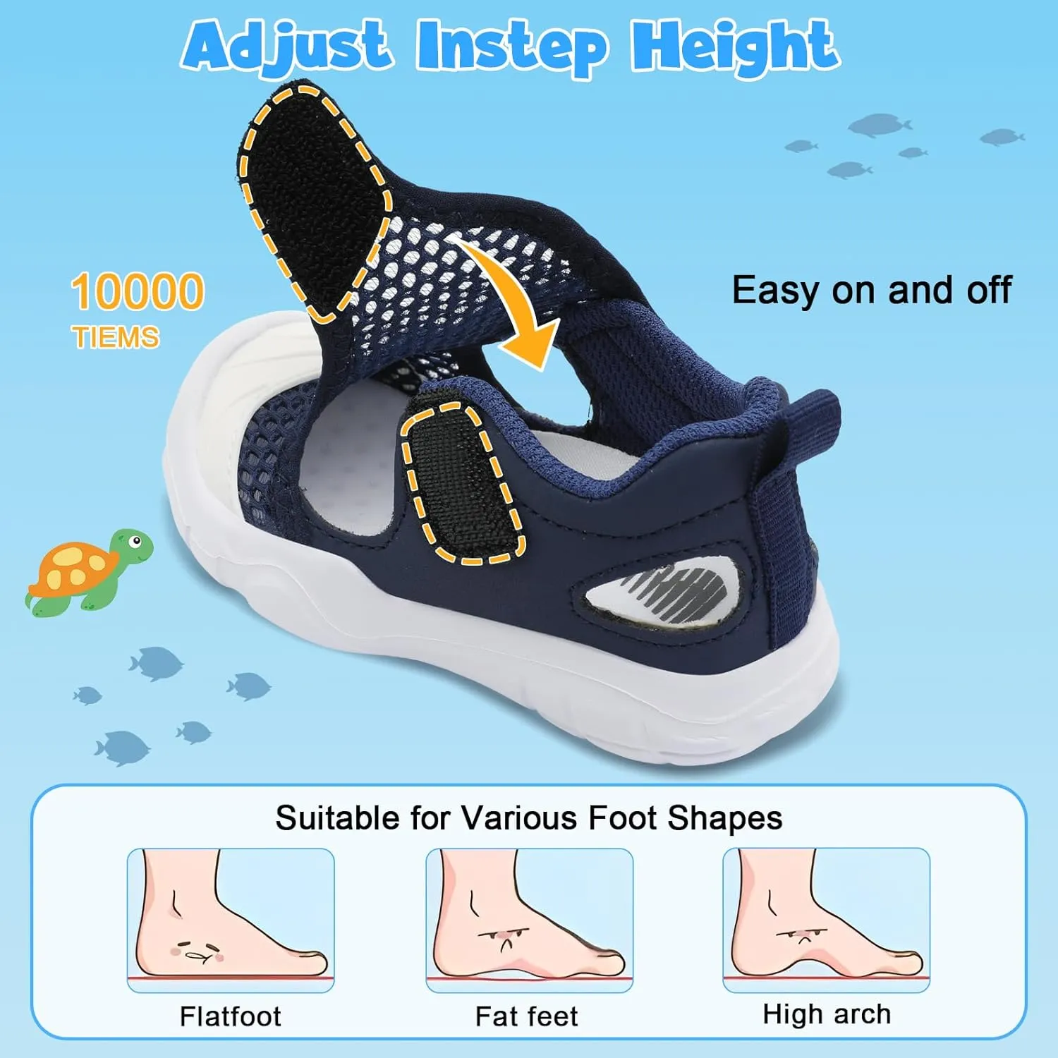 BARERUN Toddler Water Shoes Boys Girls Qucik Dry Breathable Kids Water Shoes Wide Adjustable Instep Water Sandals for Beach Swim Pool Non Slip Flexible Barefoot Sport Aqua Shoes