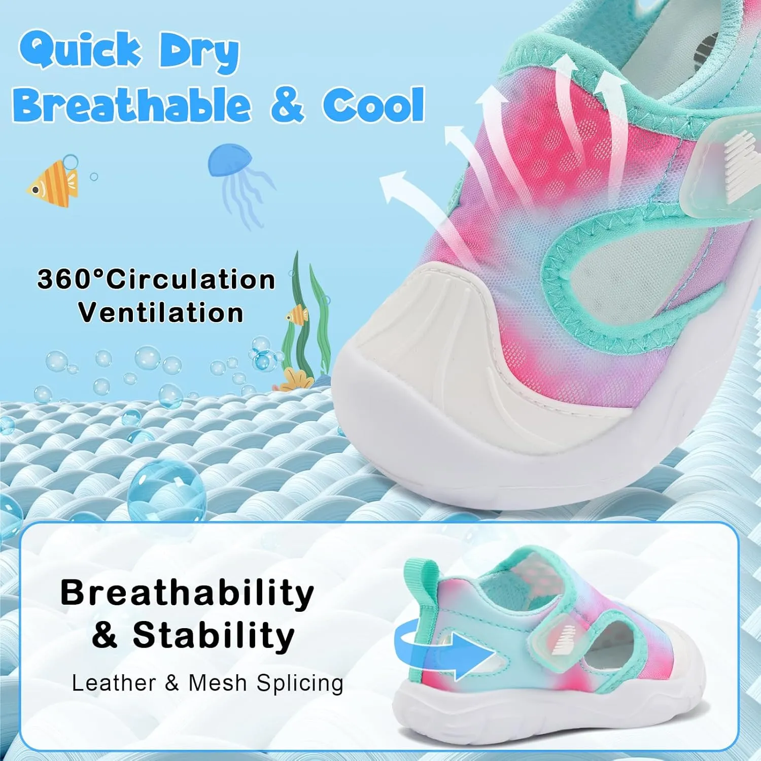 BARERUN Toddler Water Shoes Boys Girls Qucik Dry Breathable Kids Water Shoes Wide Adjustable Instep Water Sandals for Beach Swim Pool Non Slip Flexible Barefoot Sport Aqua Shoes