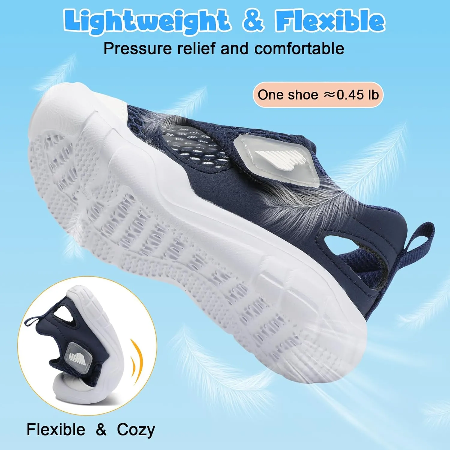 BARERUN Toddler Water Shoes Boys Girls Qucik Dry Breathable Kids Water Shoes Wide Adjustable Instep Water Sandals for Beach Swim Pool Non Slip Flexible Barefoot Sport Aqua Shoes