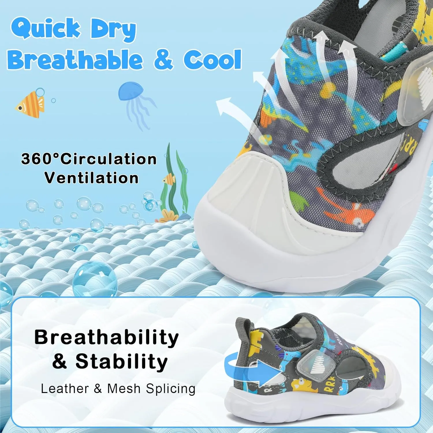 BARERUN Toddler Water Shoes Boys Girls Qucik Dry Breathable Kids Water Shoes Wide Adjustable Instep Water Sandals for Beach Swim Pool Non Slip Flexible Barefoot Sport Aqua Shoes