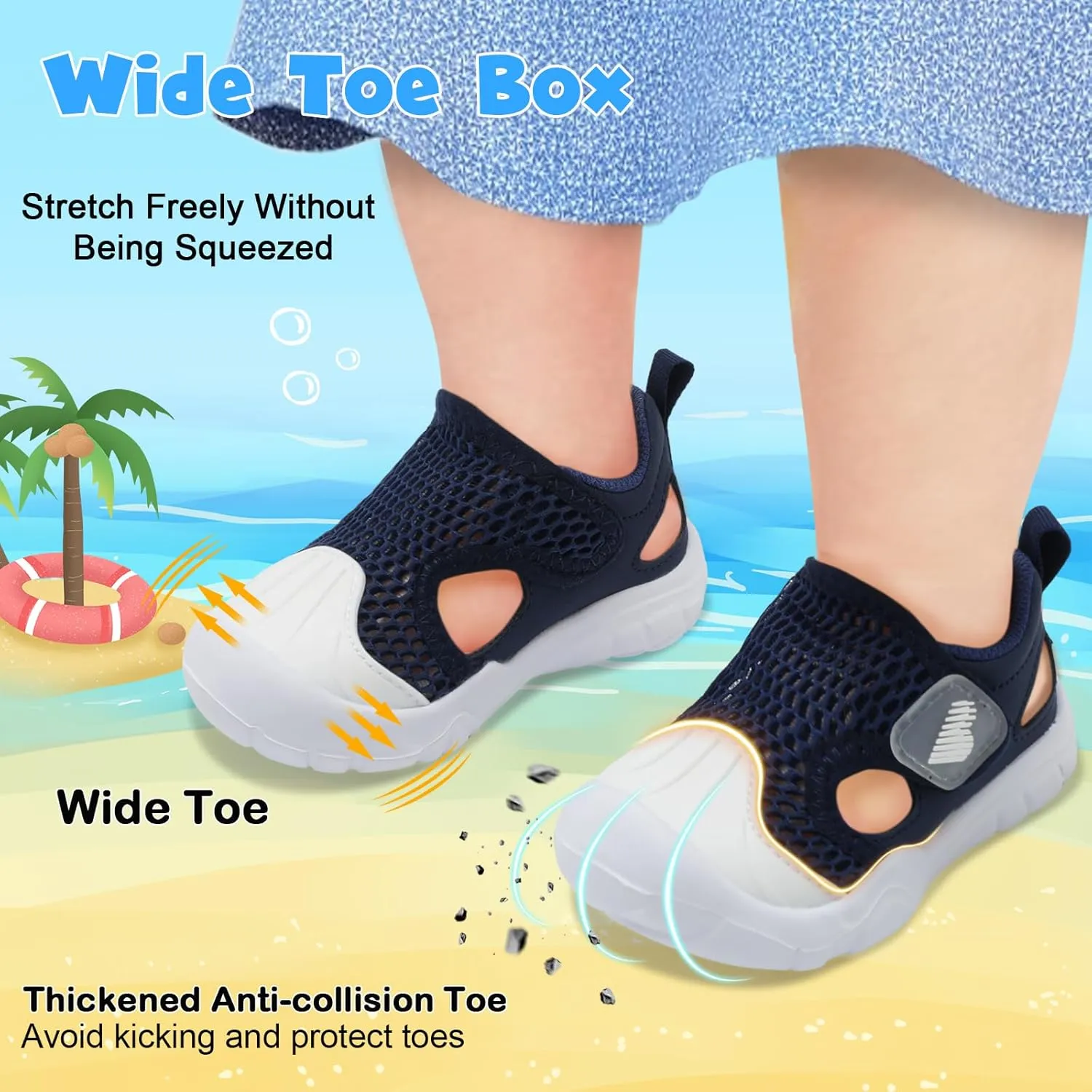 BARERUN Toddler Water Shoes Boys Girls Qucik Dry Breathable Kids Water Shoes Wide Adjustable Instep Water Sandals for Beach Swim Pool Non Slip Flexible Barefoot Sport Aqua Shoes