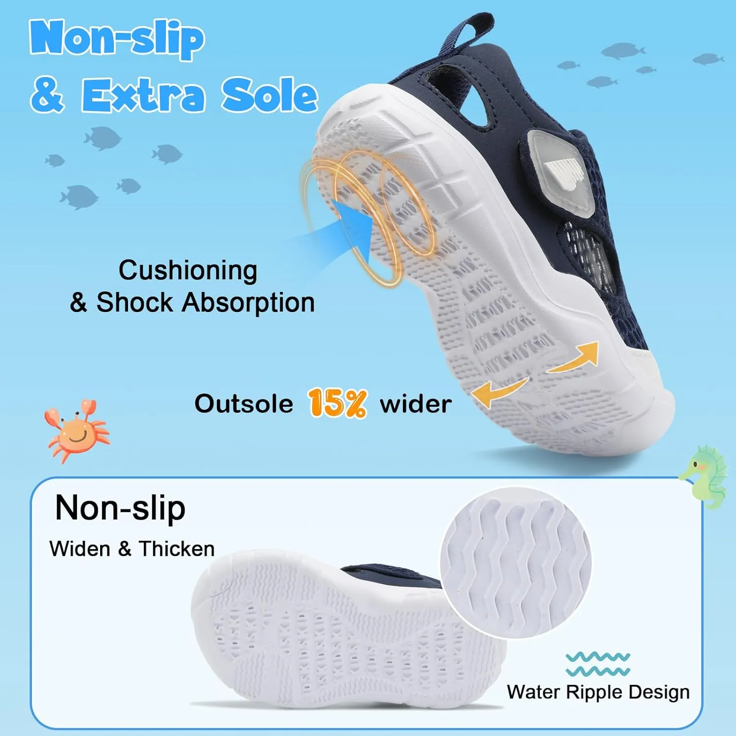 BARERUN Toddler Water Shoes Boys Girls Qucik Dry Breathable Kids Water Shoes Wide Adjustable Instep Water Sandals for Beach Swim Pool Non Slip Flexible Barefoot Sport Aqua Shoes