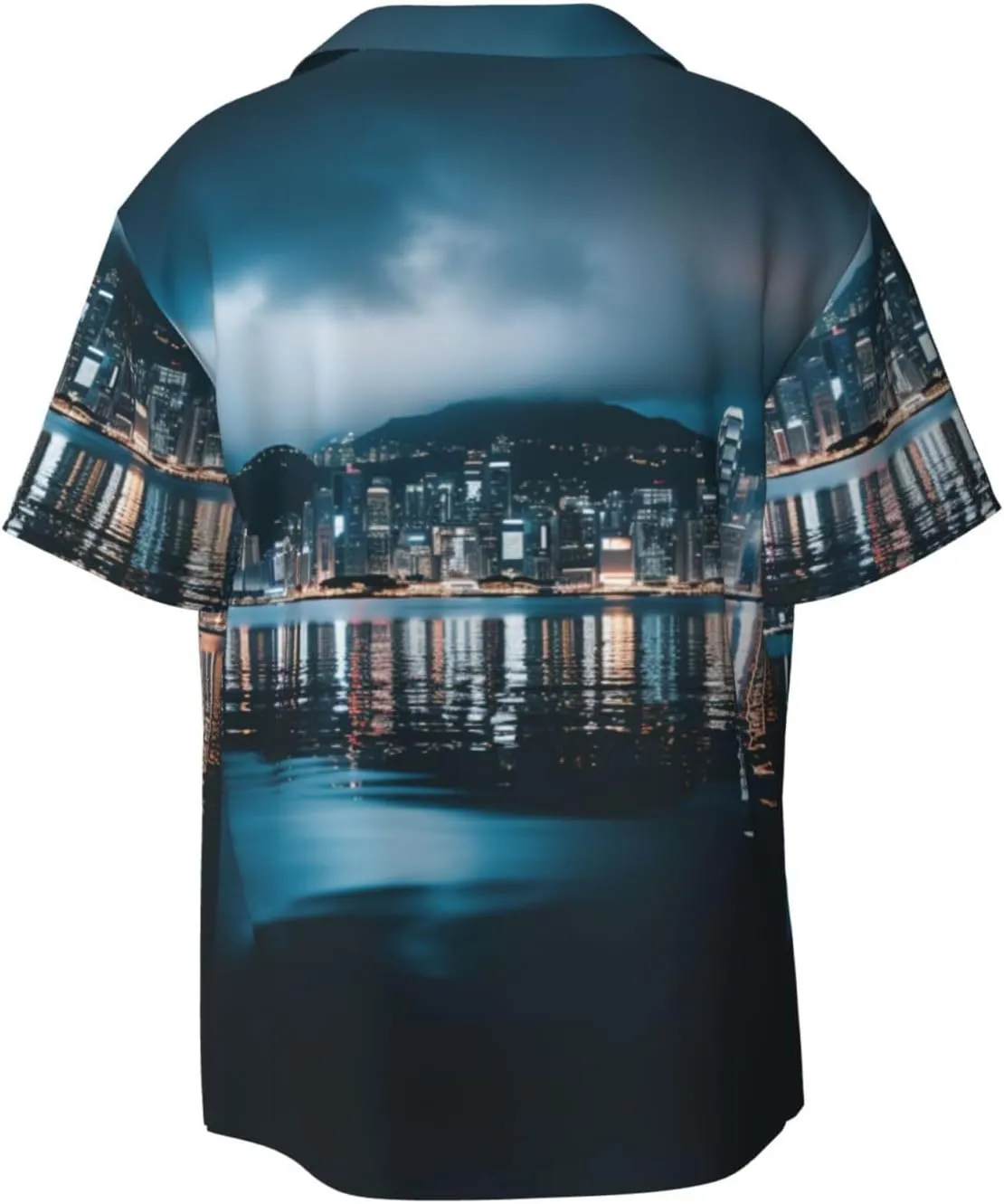 Beautiful City Night View Print Hawaiian Shirt for Men Summer Beach Casual Short Sleeve Button Down Shirts