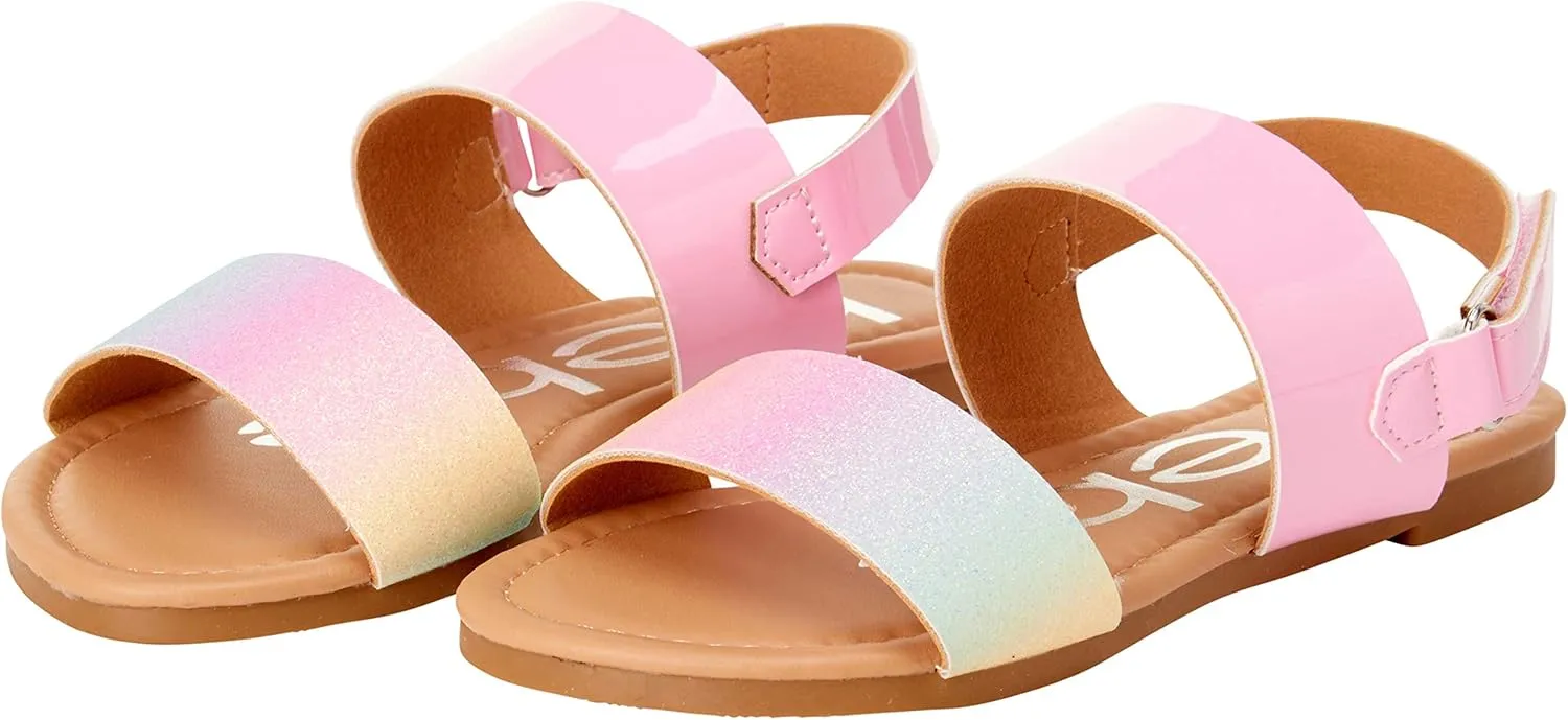 bebe Girls Sandals - Big girl and Toddler Girl Sandals with Durable Leather and Glitter Straps, Summer Dress Shoes for Girls