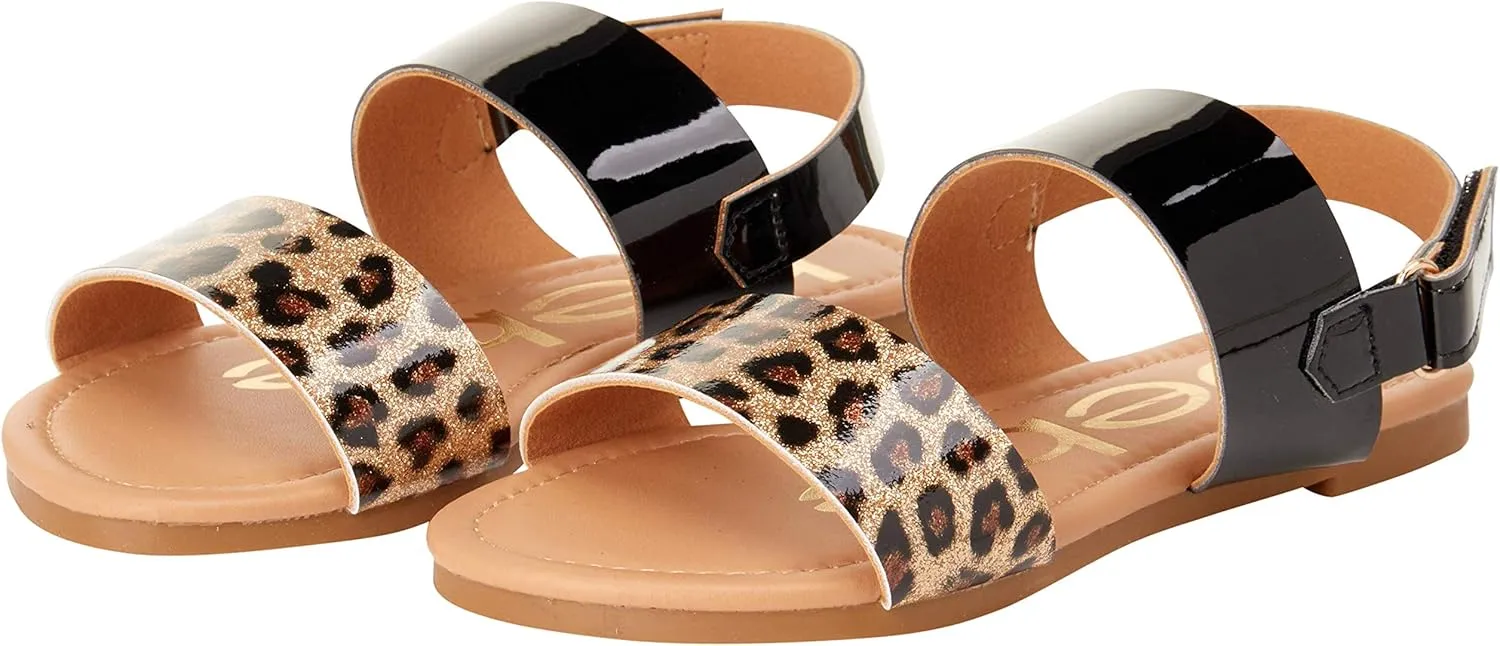 bebe Girls Sandals - Big girl and Toddler Girl Sandals with Durable Leather and Glitter Straps, Summer Dress Shoes for Girls