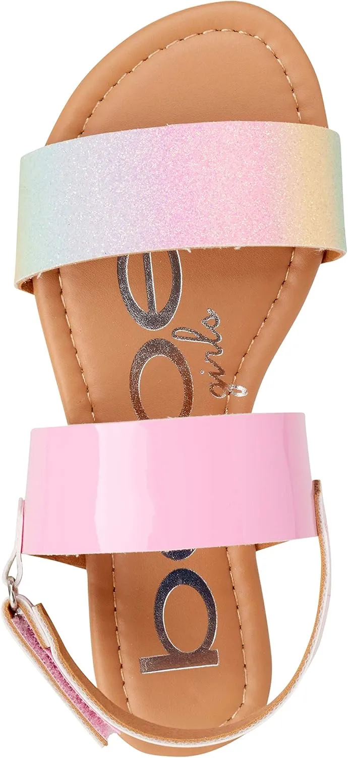 bebe Girls Sandals - Big girl and Toddler Girl Sandals with Durable Leather and Glitter Straps, Summer Dress Shoes for Girls