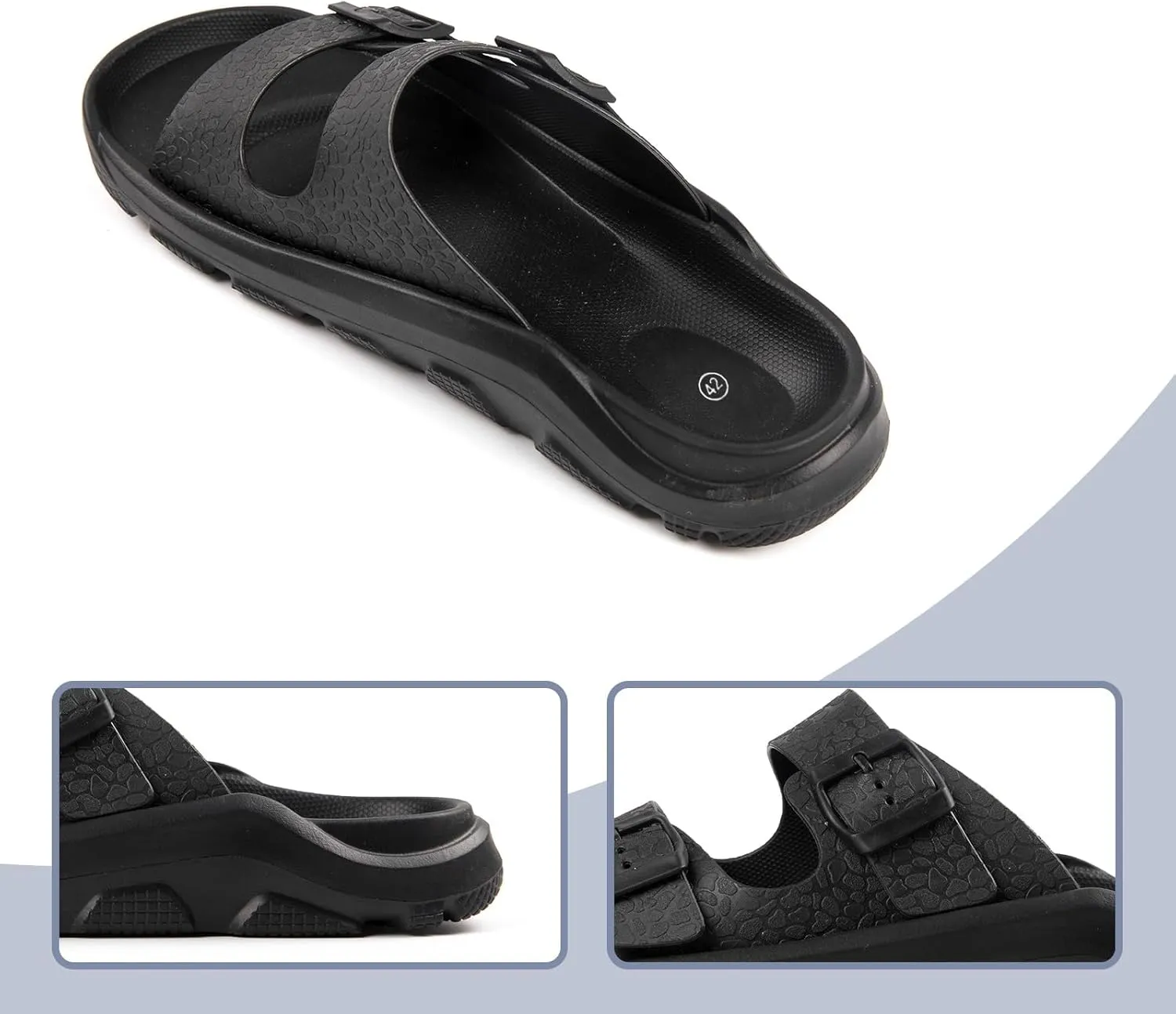Black Sandals Men - Double Buckle Sandals for Women - Comfortable EVA Walking Sandals - Slip-on Adjustable Sandalias Para Hombres(8-12.5Men/9-13.5Women)