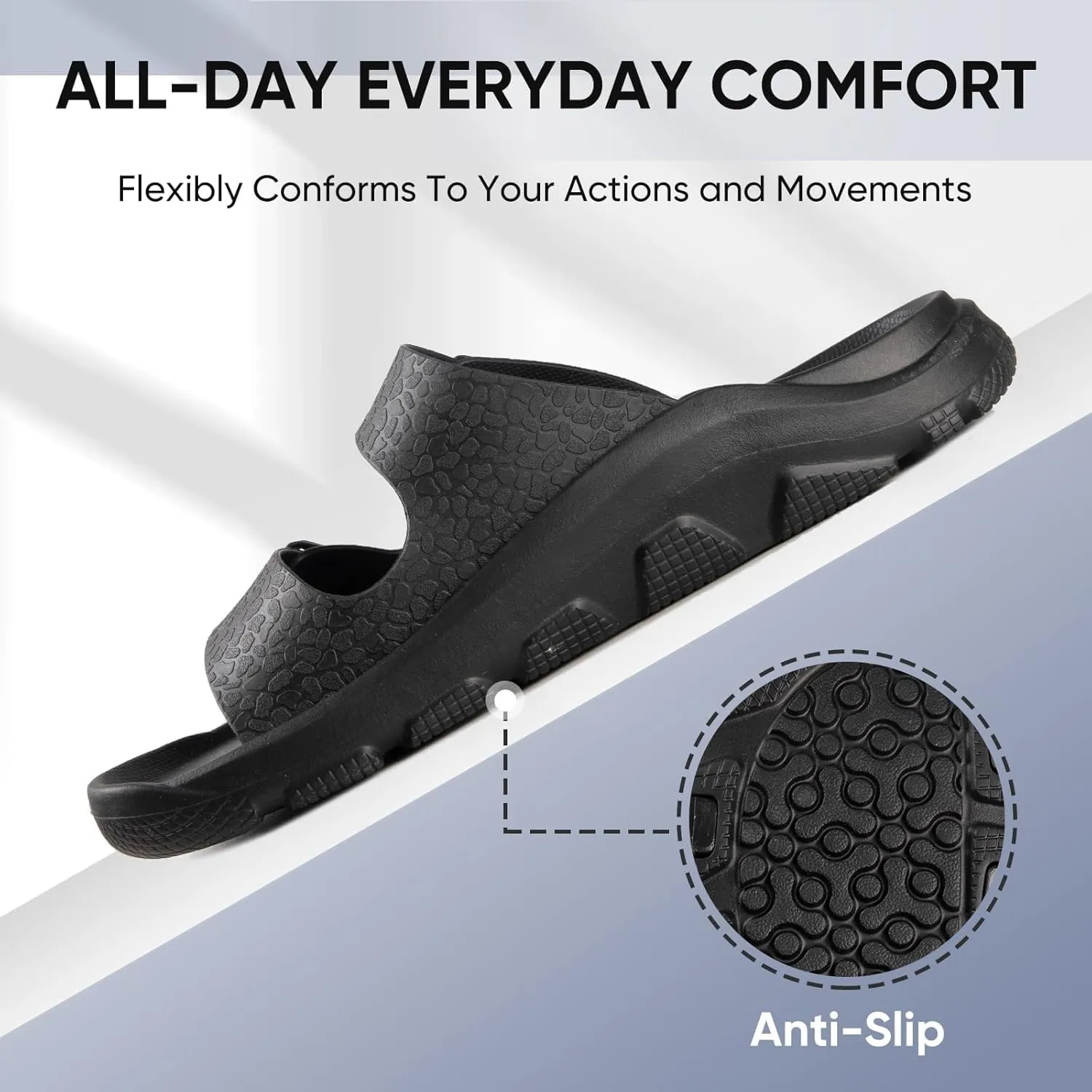 Black Sandals Men - Double Buckle Sandals for Women - Comfortable EVA Walking Sandals - Slip-on Adjustable Sandalias Para Hombres(8-12.5Men/9-13.5Women)