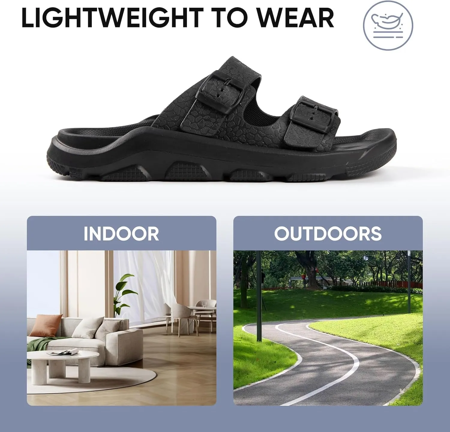 Black Sandals Men - Double Buckle Sandals for Women - Comfortable EVA Walking Sandals - Slip-on Adjustable Sandalias Para Hombres(8-12.5Men/9-13.5Women)