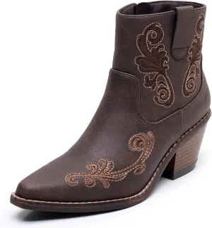 Blikcon Womens' Embroidery Western Ankle Cowgirl Boots