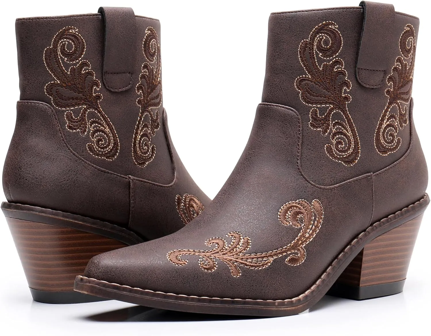 Blikcon Womens' Embroidery Western Ankle Cowgirl Boots
