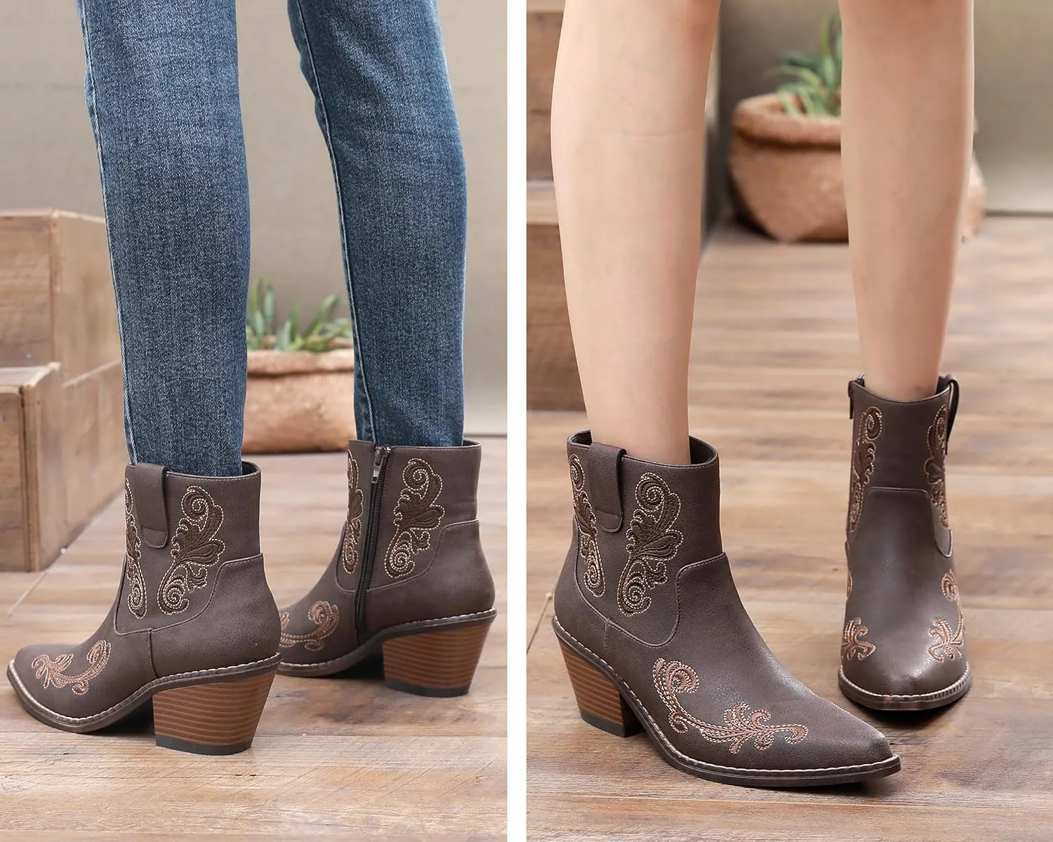 Blikcon Womens' Embroidery Western Ankle Cowgirl Boots