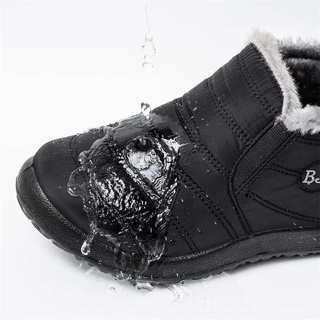 Boojoy Winter Boots, Winter Warm Booties Fur Lined Anti-Slip Ankle Outdoor Slip On Waterproof Booties Comfortable Warm